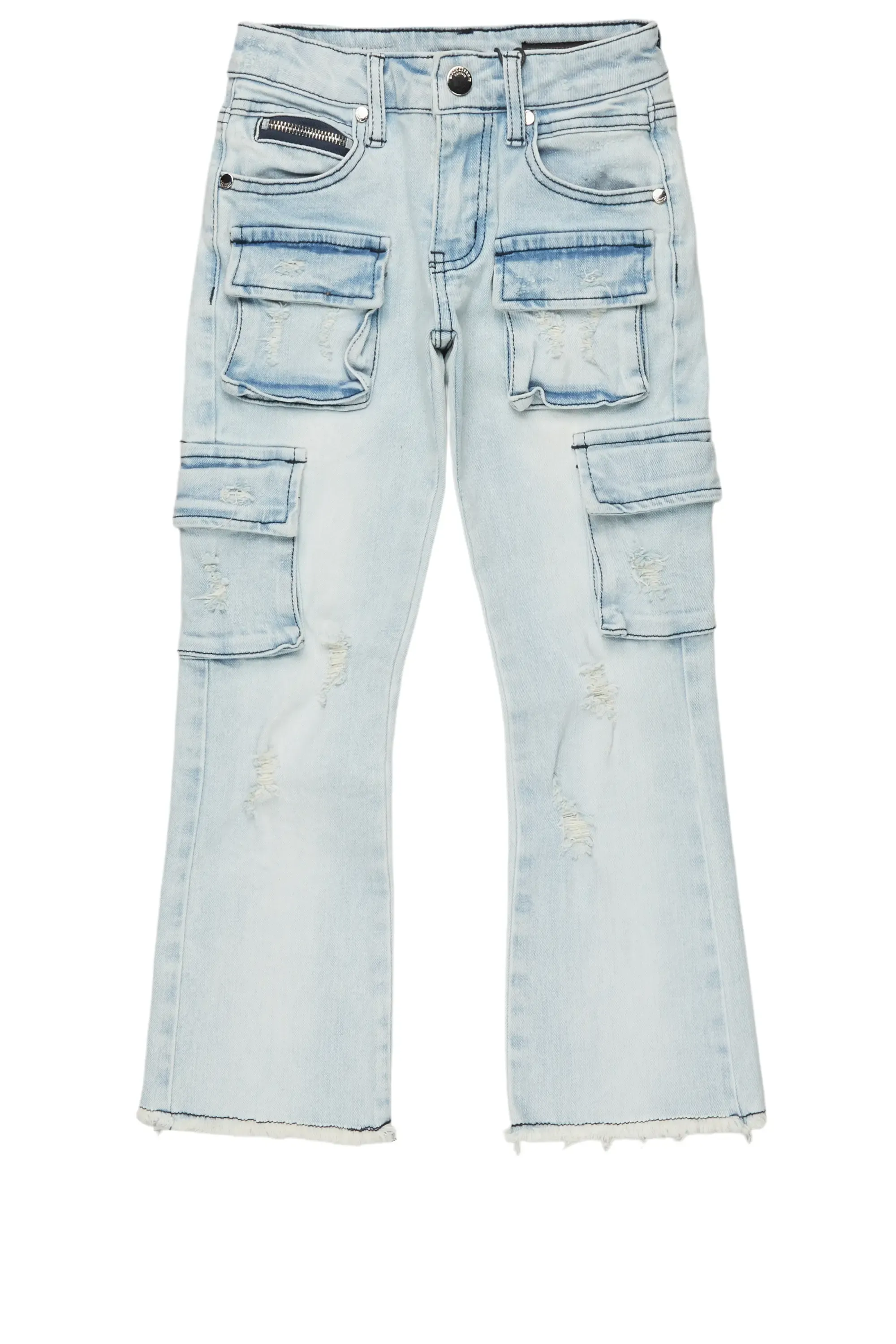 Boys Sterling Blue Fringe Stacked Flared Cargo Jean sold by Rockstar Original product image thumbnail 2
