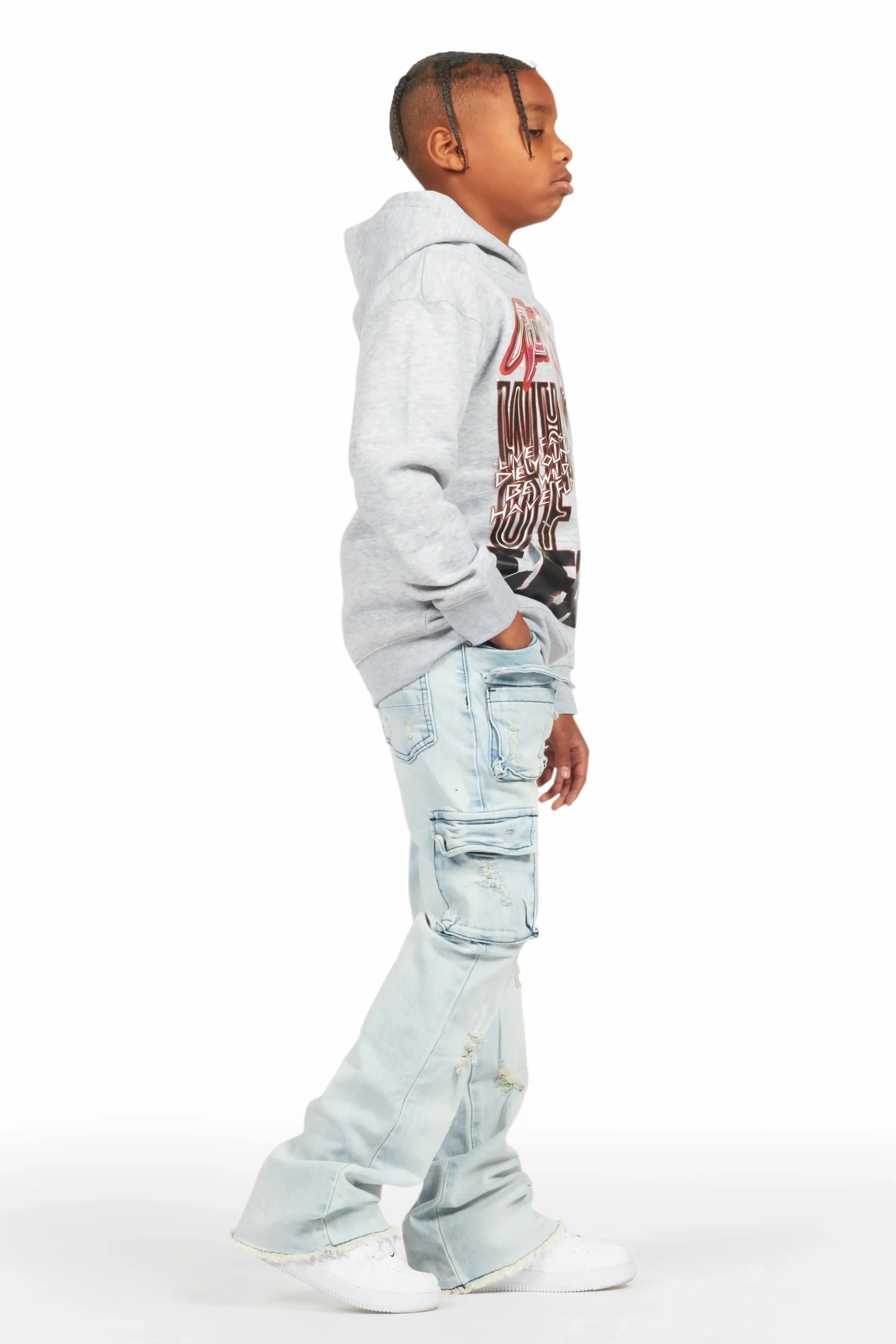 Boys Sterling Blue Fringe Stacked Flared Cargo Jean sold by Rockstar Original product image thumbnail 4