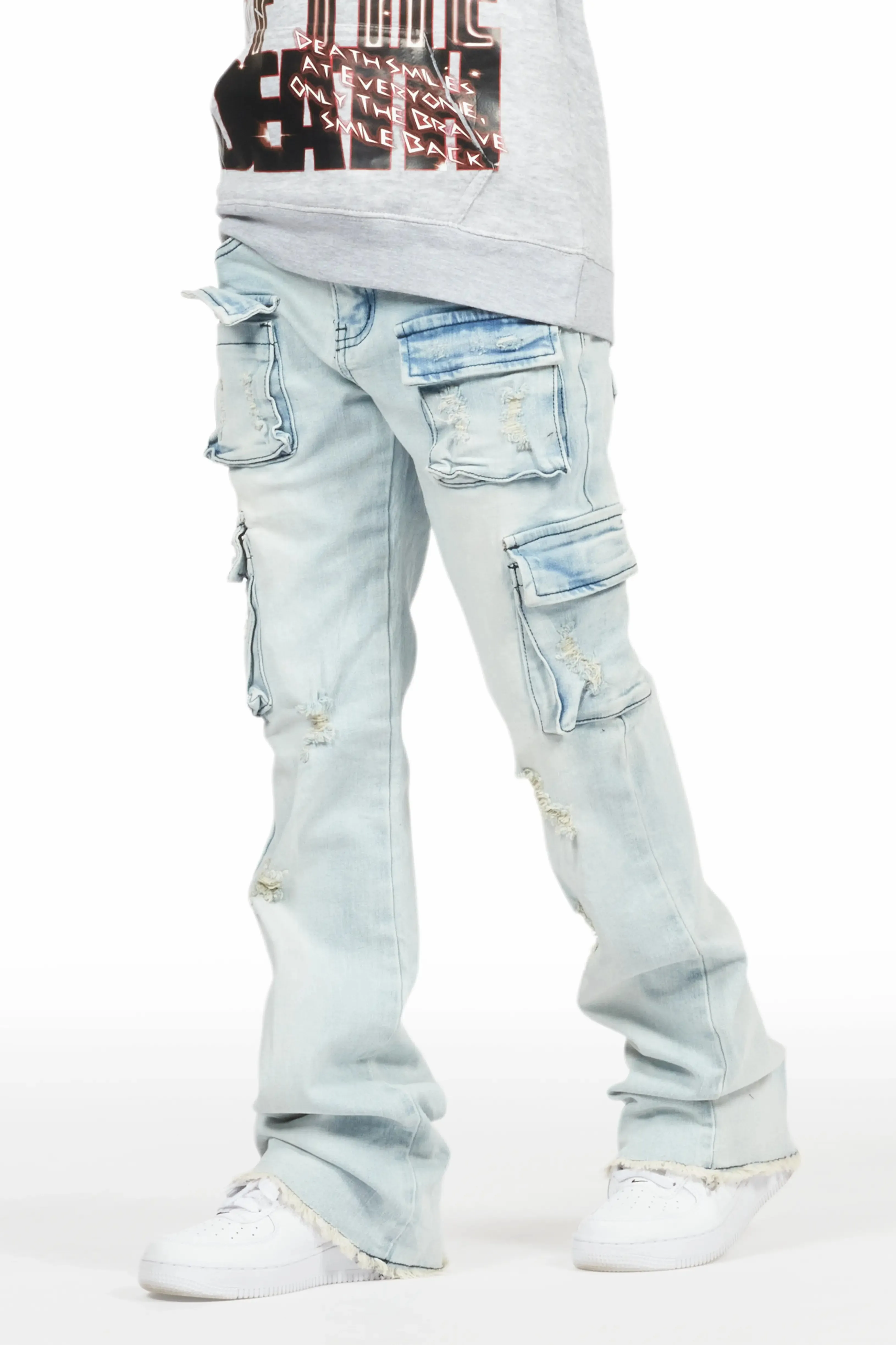 Boys Sterling Blue Fringe Stacked Flared Cargo Jean sold by Rockstar Original