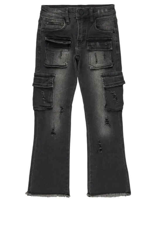 Boys Sterling Grey Fringe Stacked Flared Cargo Jean sold by Rockstar Original