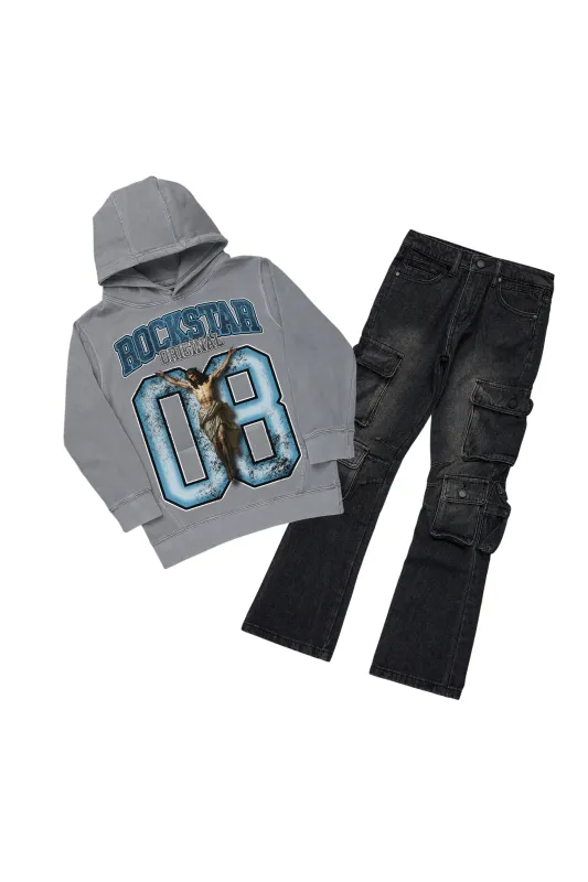 Boys Fields Vintage Grey/Black Hoodie/Stacked Flare Jean Set sold by Rockstar Original