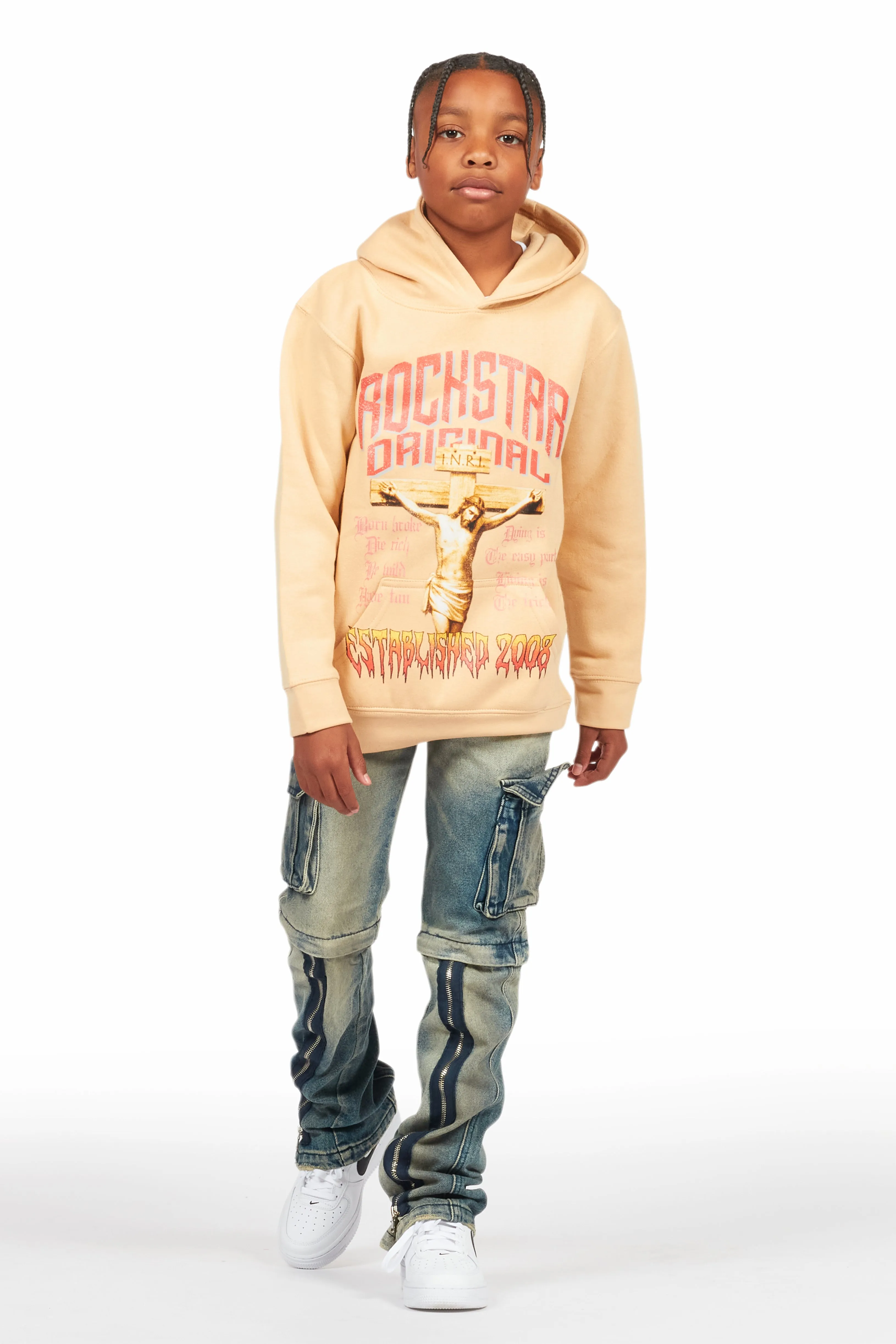 Boys Hayes Beige Hoodie/Stacked Flare Jean Set sold by Rockstar Original product image thumbnail 2