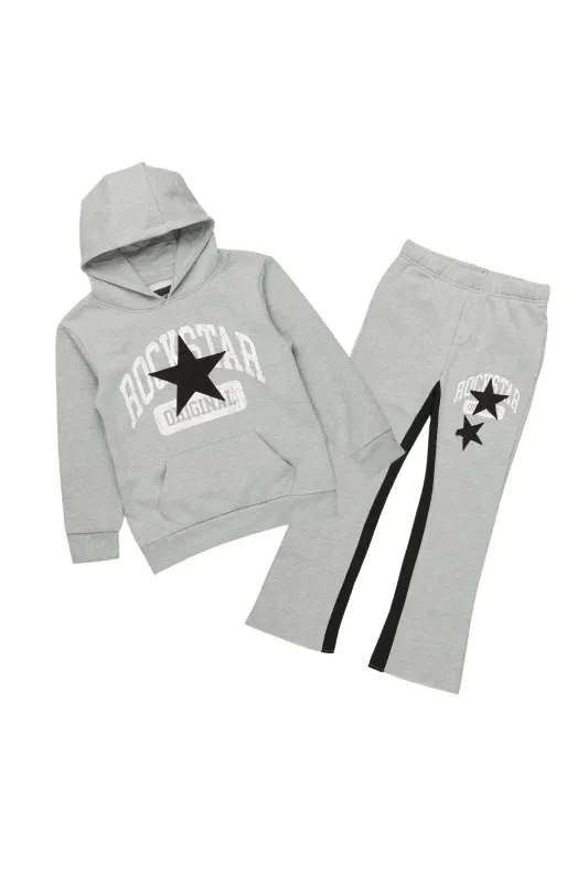 Boys Mallor Heather Grey Baggy Stacked Hoodie Track Set sold by Rockstar Original