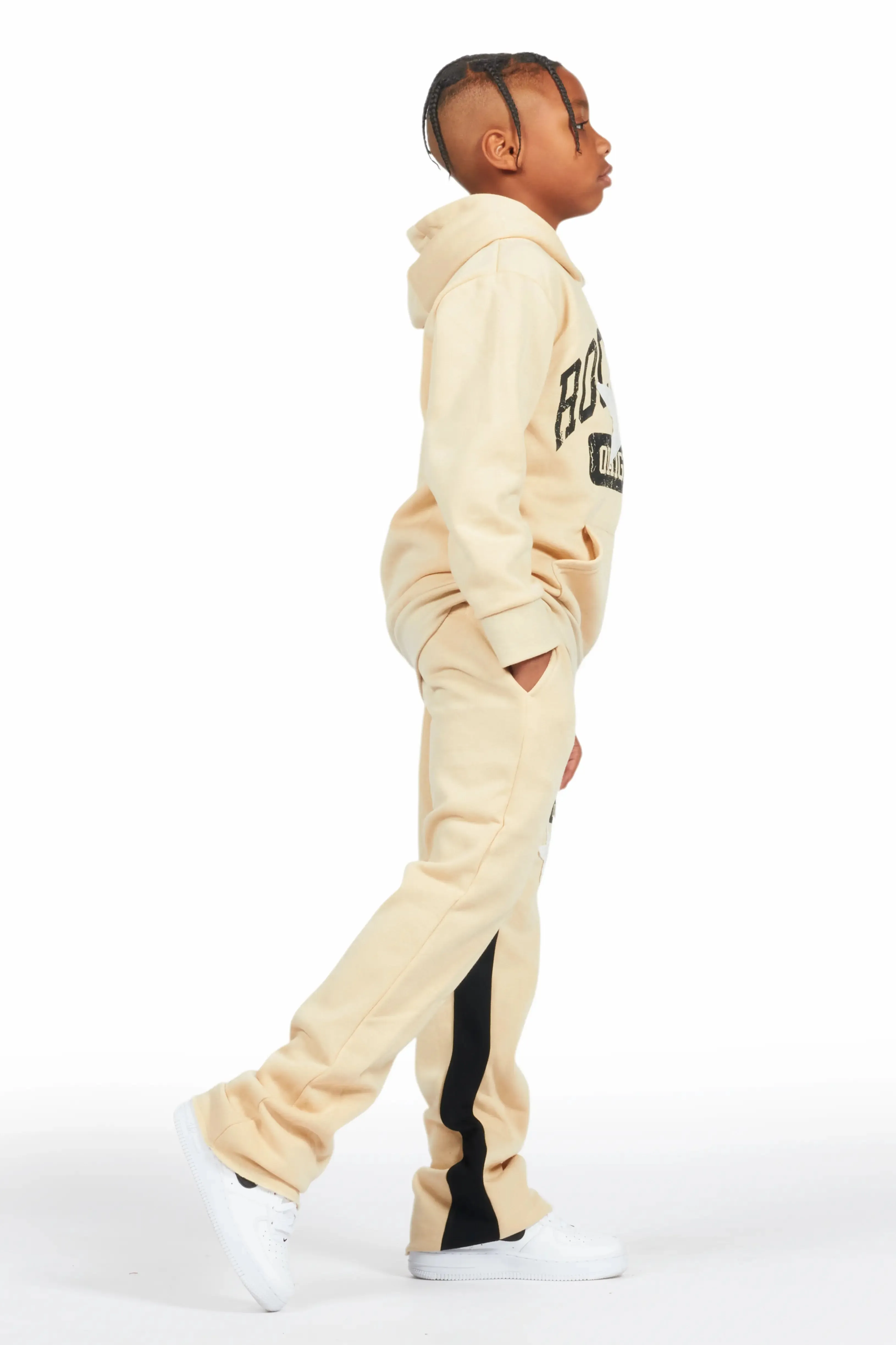 Boys Mallor Beige/White Baggy Stacked Hoodie Track Set sold by Rockstar Original product image thumbnail 3