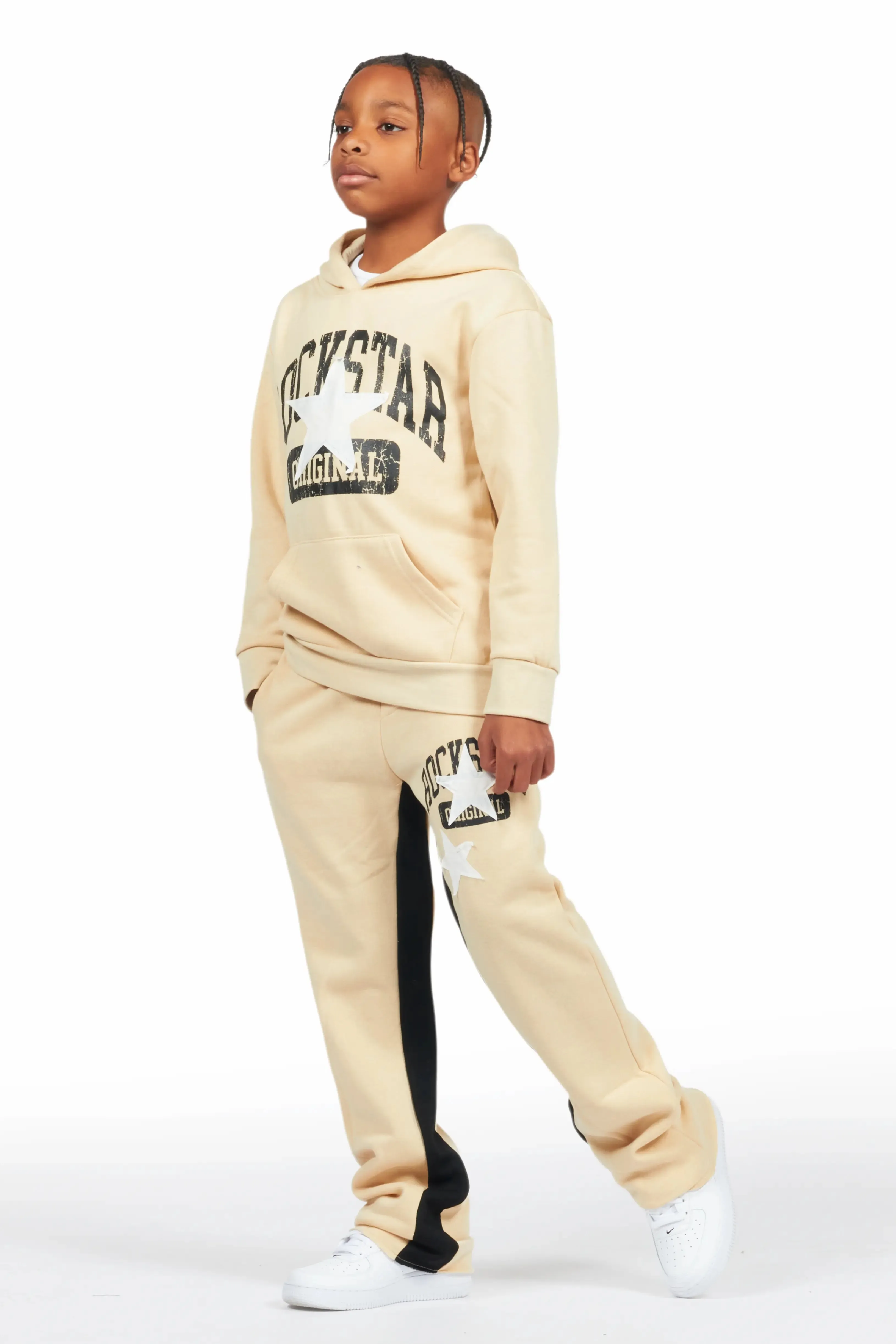 Boys Mallor Beige/White Baggy Stacked Hoodie Track Set sold by Rockstar Original product image thumbnail 5