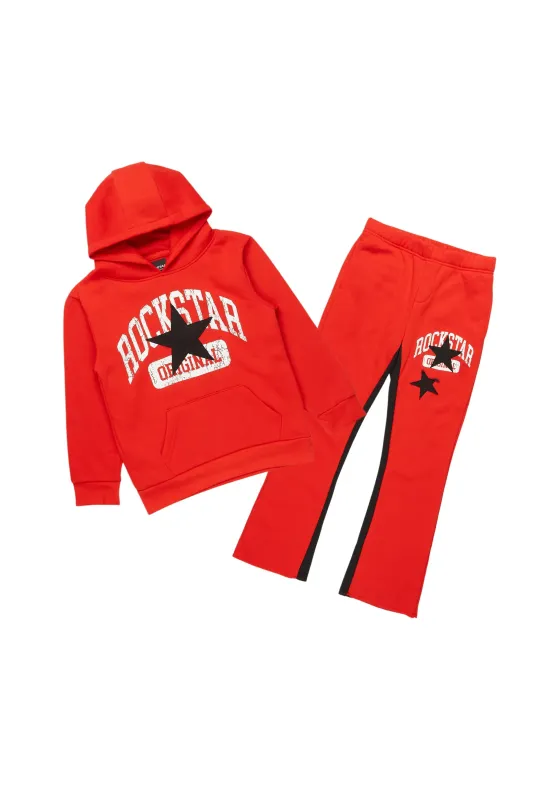 Boys Mallor Red/Black Baggy Stacked Hoodie Track Set sold by Rockstar Original