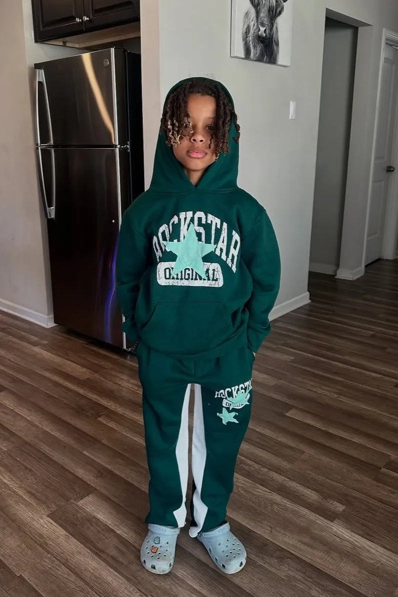Boys Mallor Dark Green Baggy Stacked Hoodie Track Set sold by Rockstar Original product image thumbnail 2