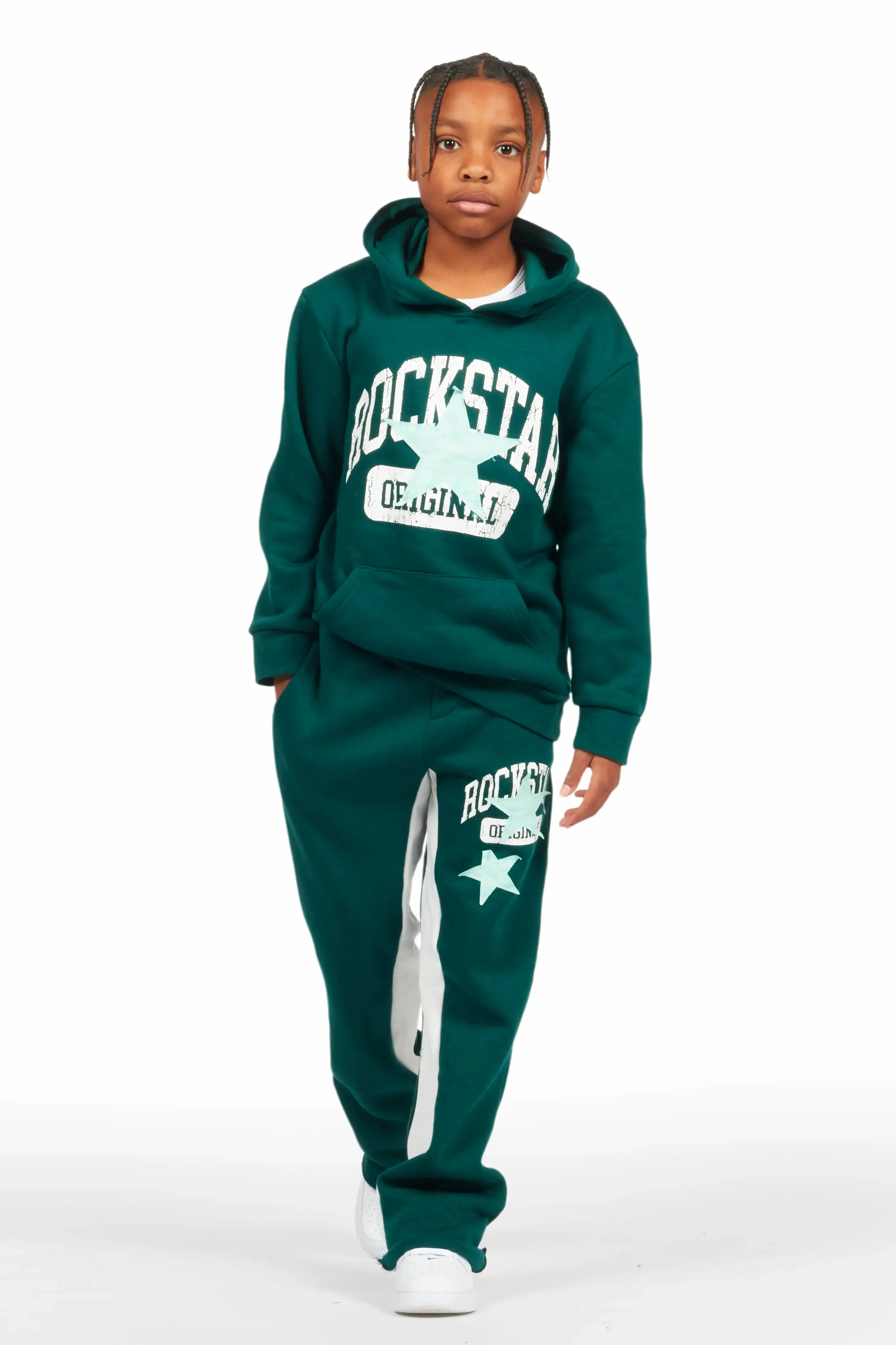 Boys Mallor Dark Green Baggy Stacked Hoodie Track Set sold by Rockstar Original product image thumbnail 3