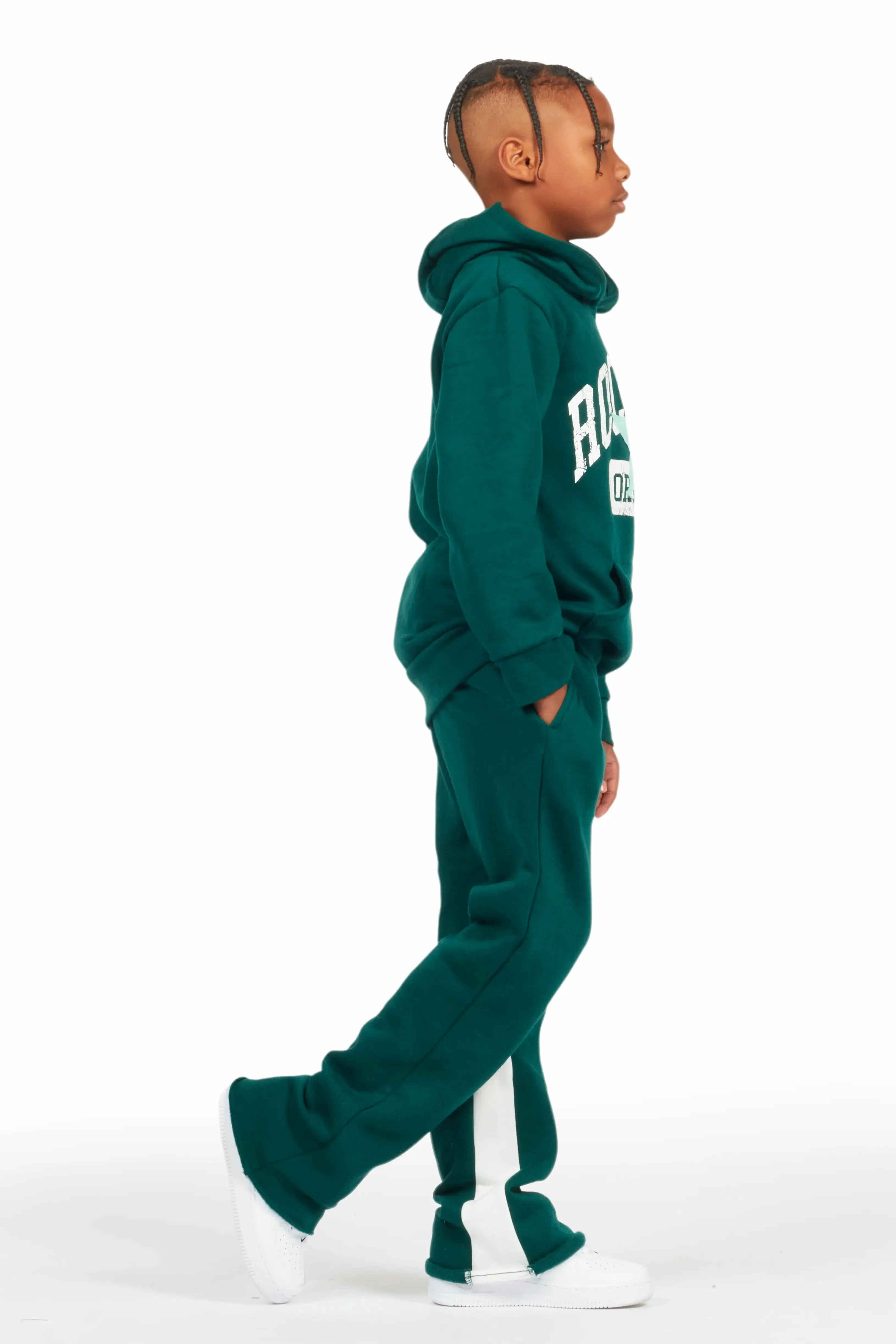 Boys Mallor Dark Green Baggy Stacked Hoodie Track Set sold by Rockstar Original product image thumbnail 4