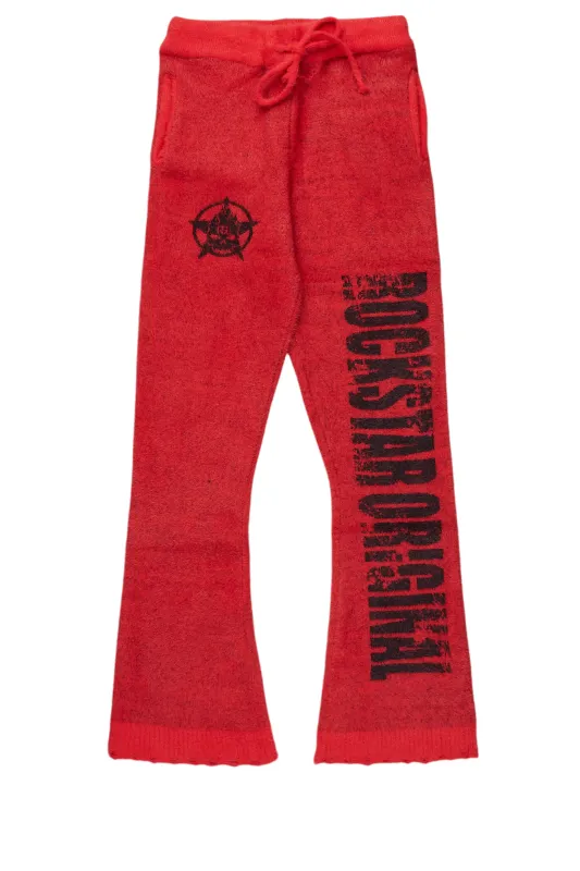 Girls Keve Red Knitted Mohair Flare Sweat Pant sold by Rockstar Original