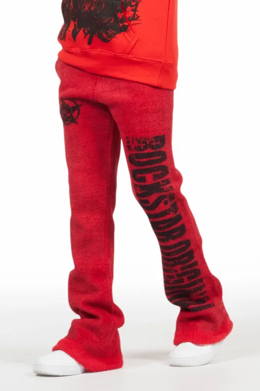 Boys Keve Red Knitted Mohair Flare Sweat Pant sold by Rockstar Original