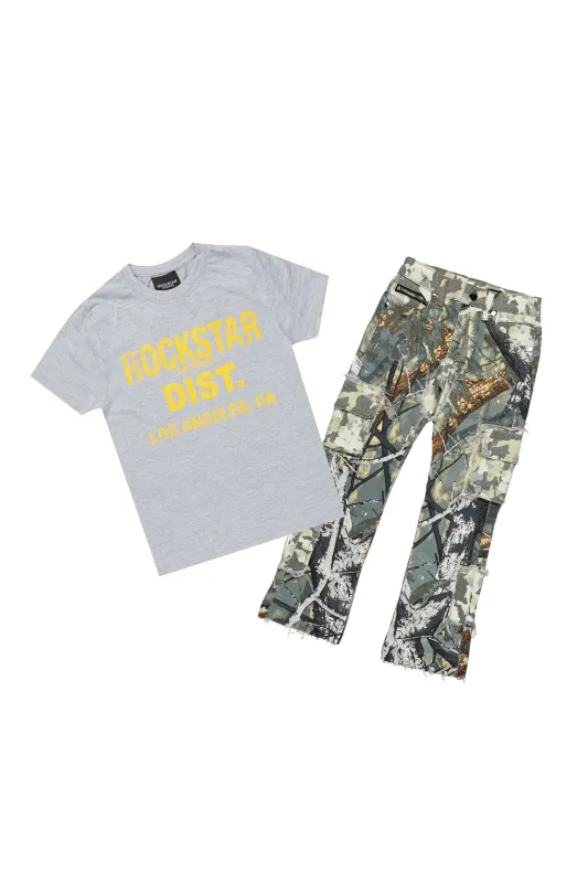 Boys Koen Grey/Tree Camo T-Shirt/Stacked Flare Jean Set sold by Rockstar Original