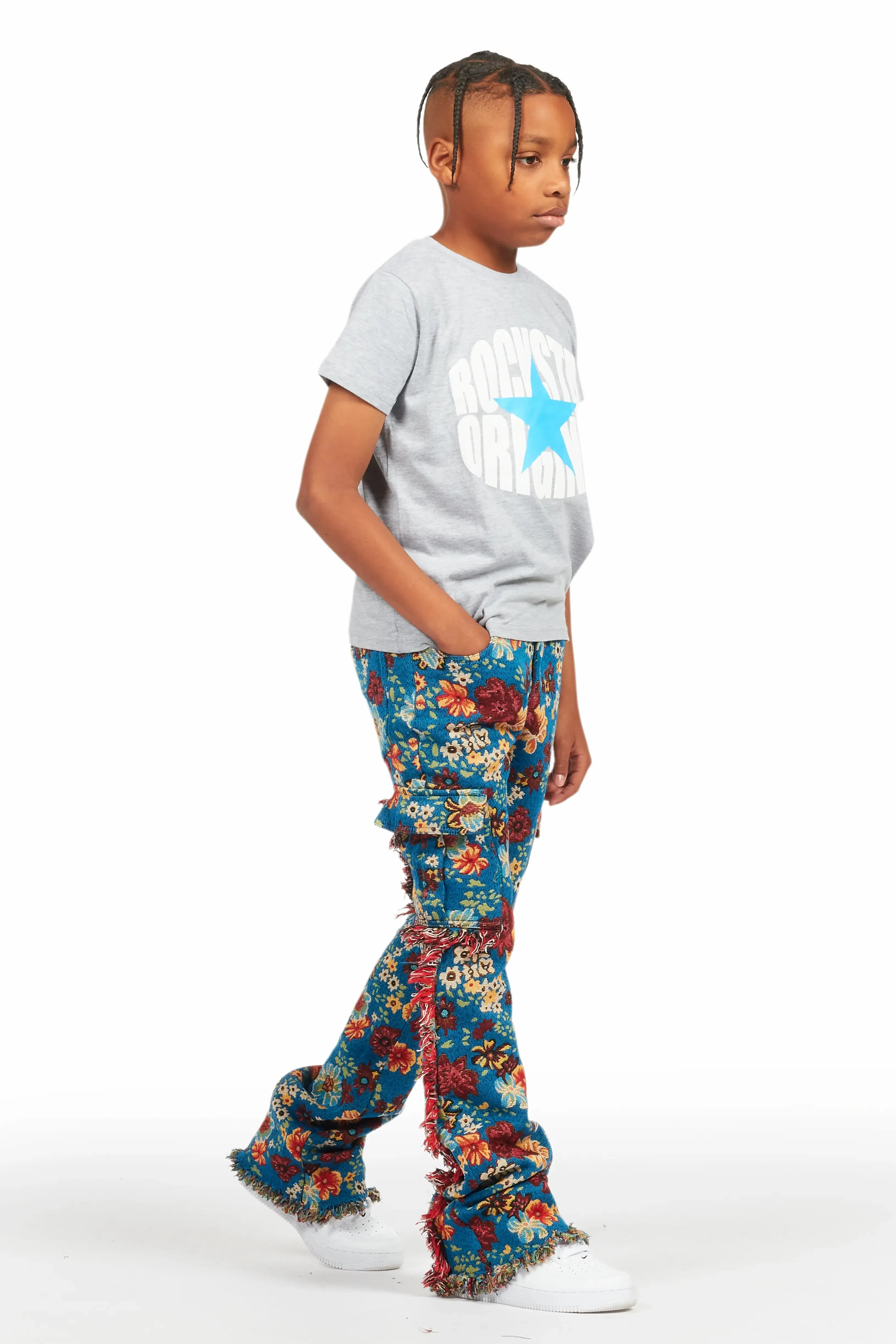 Boys Finn Blue Slim Tapestry Flare Pants sold by Rockstar Original product image thumbnail 4