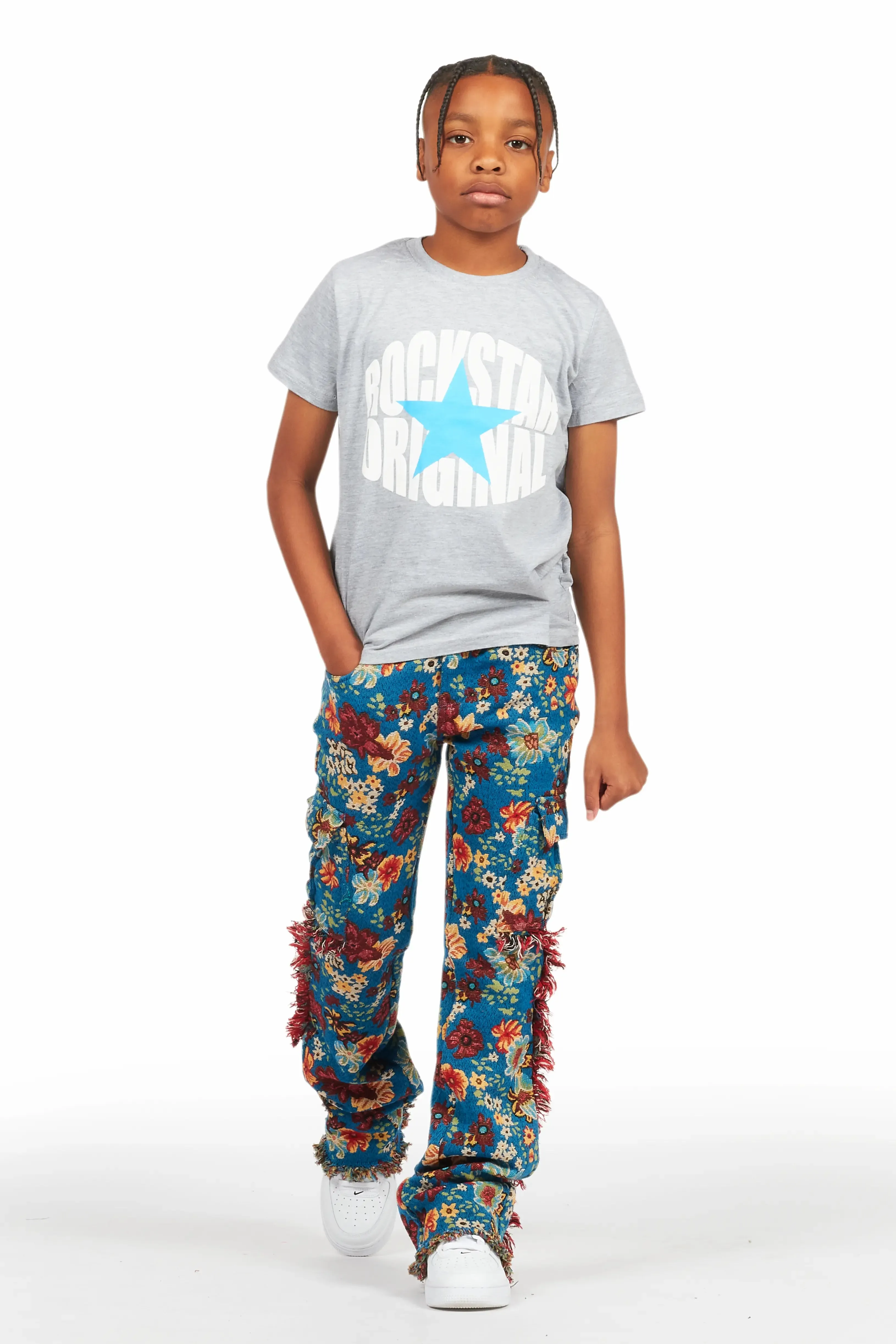 Boys Finn Blue Slim Tapestry Flare Pants sold by Rockstar Original product image thumbnail 3