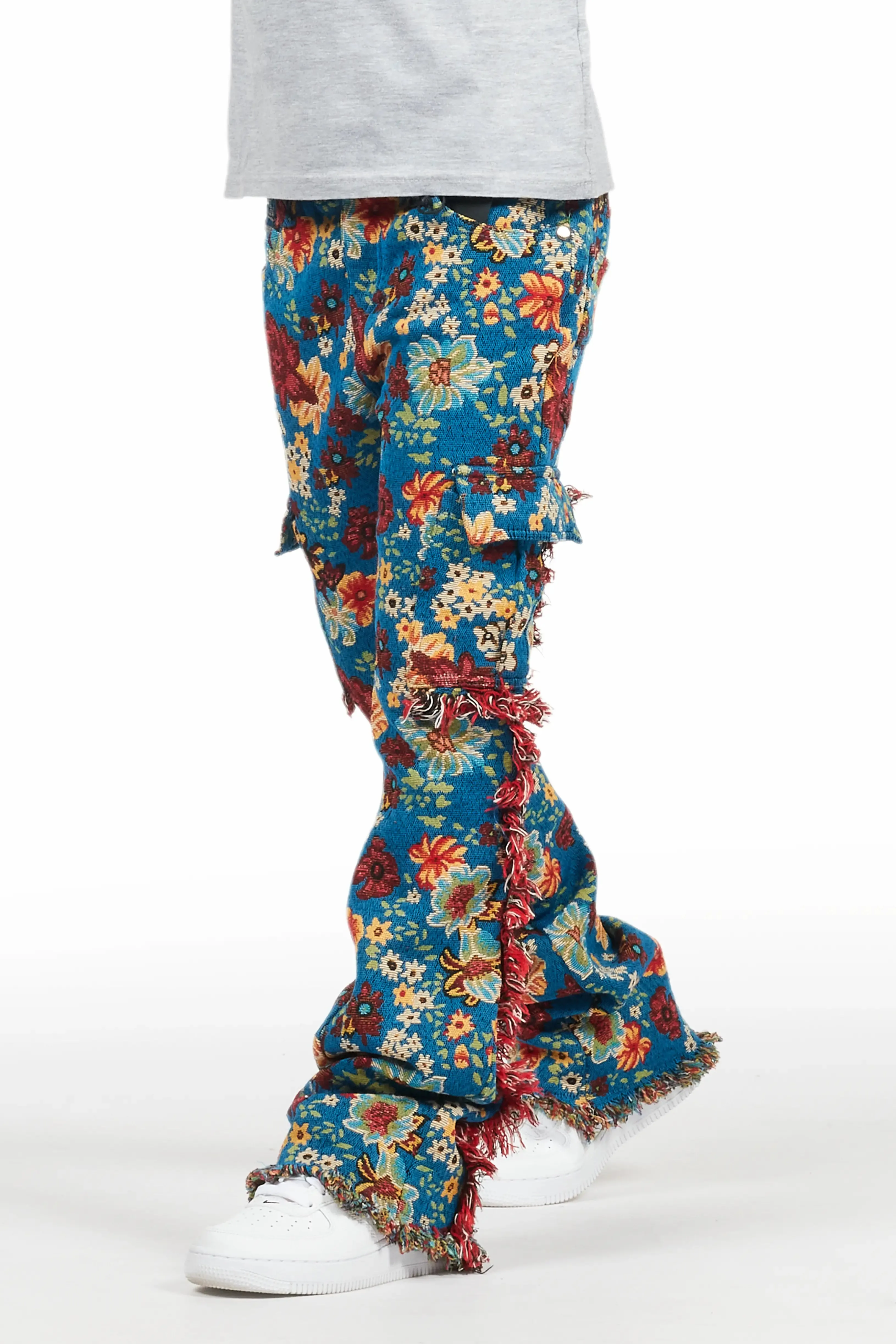 Boys Finn Blue Slim Tapestry Flare Pants sold by Rockstar Original