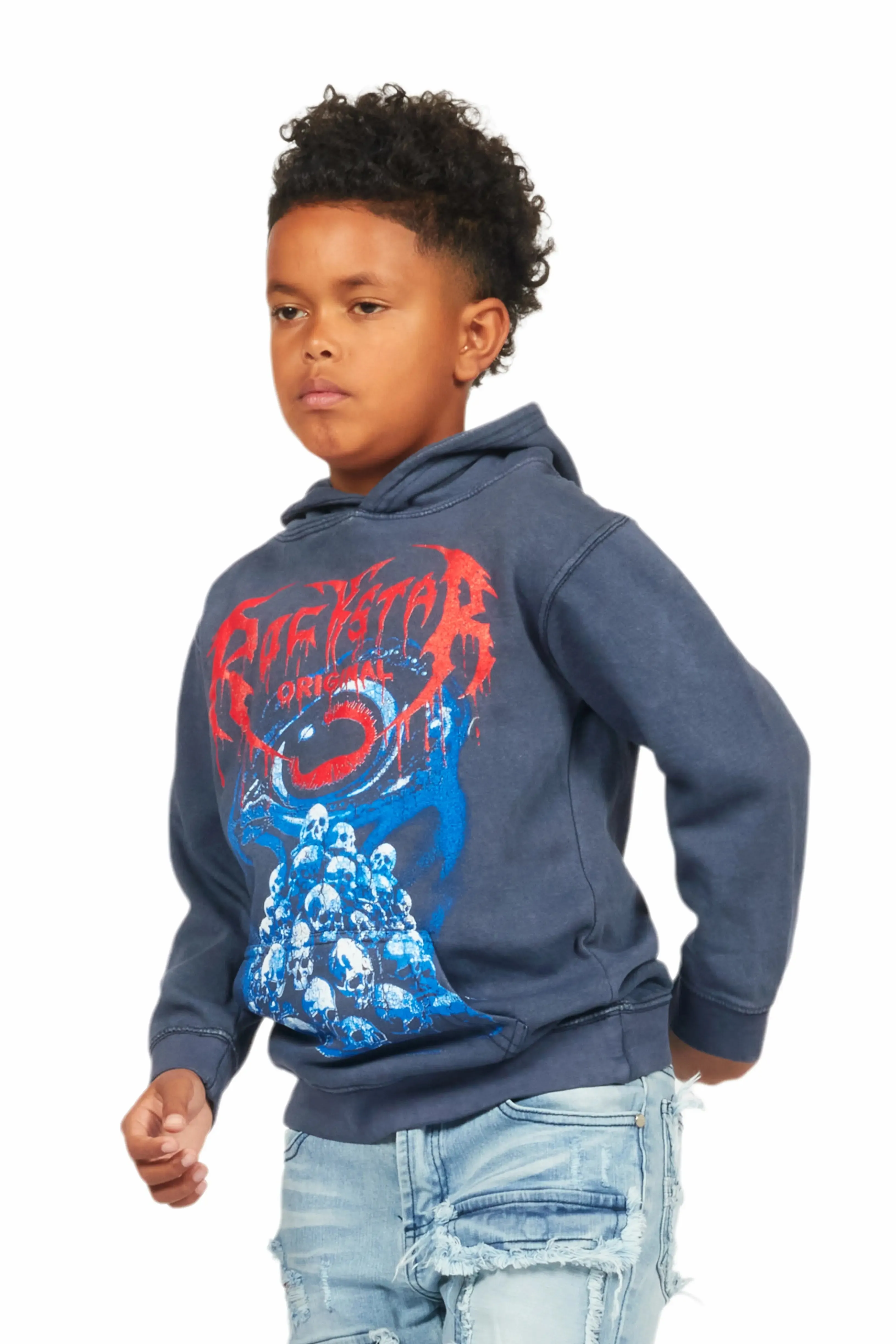Boys Vicious Vintage Navy Graphic Hoodie sold by Rockstar Original product image thumbnail 4