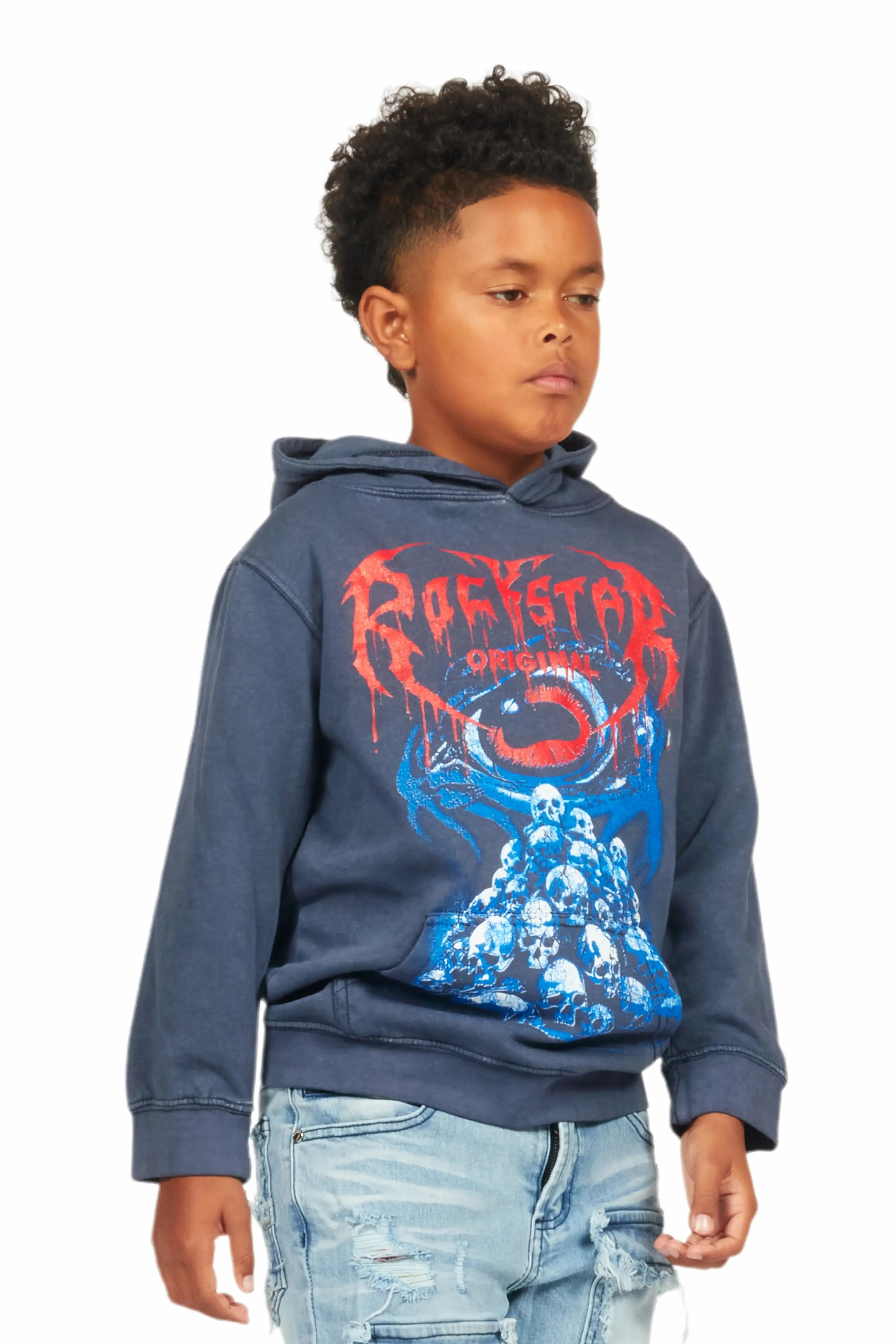 Boys Vicious Vintage Navy Graphic Hoodie sold by Rockstar Original product image thumbnail 3