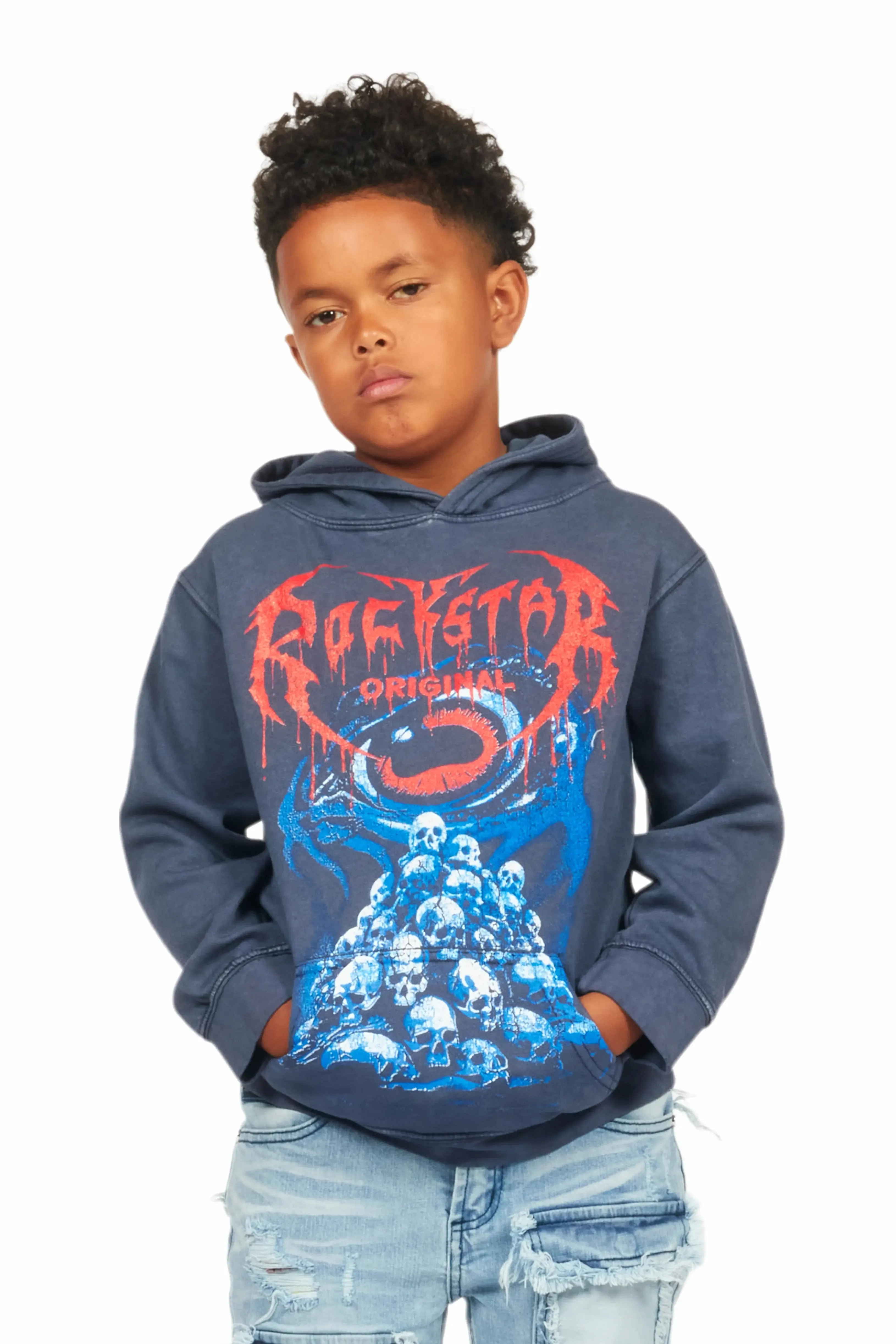 Boys Vicious Vintage Navy Graphic Hoodie sold by Rockstar Original product image thumbnail 5