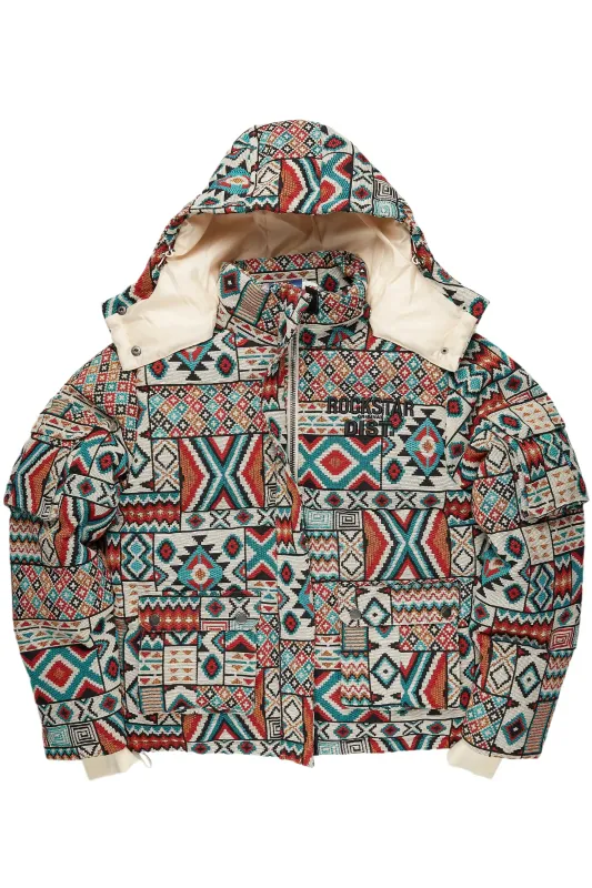 Boys Nard Beige Multi Tapestry Puffer Jacket sold by Rockstar Original