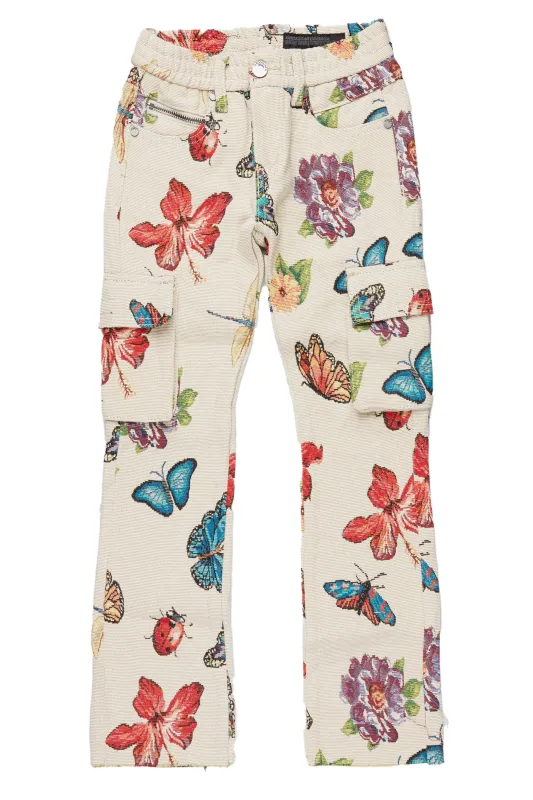 Girls Alora Beige Multi Tapestry Stacked Flare Jean sold by Rockstar Original