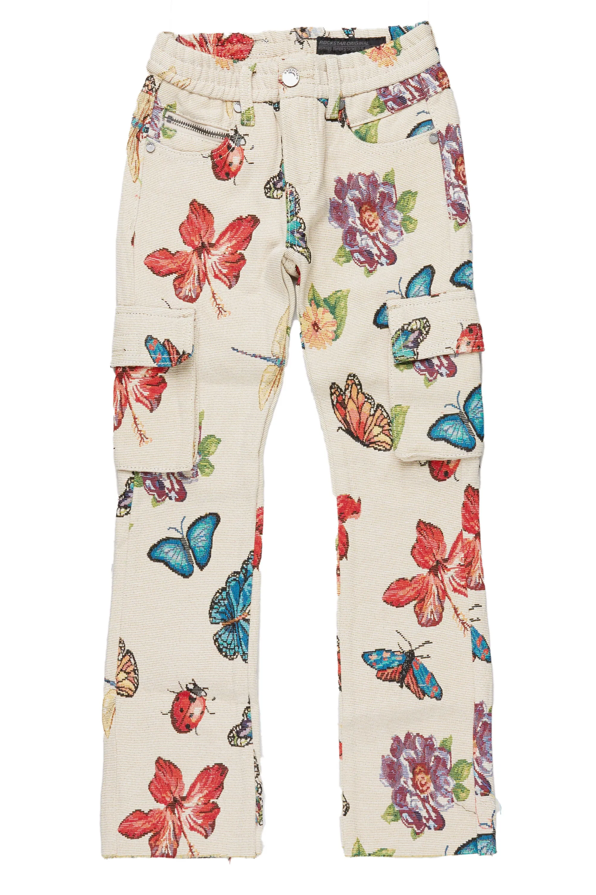 Girls Alora Beige Multi Tapestry Stacked Flare Jean sold by Rockstar Original