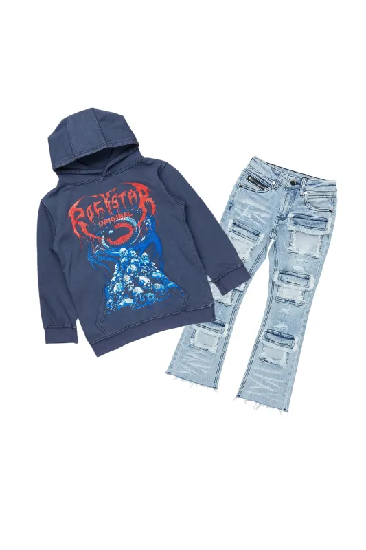 Boys Vicious Vintage Navy Hoodie/Stacked Flare Jean Set sold by Rockstar Original
