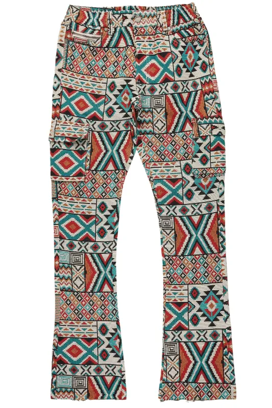 Boys Nard Beige Multi Tapestry Stacked Flare Jean sold by Rockstar Original