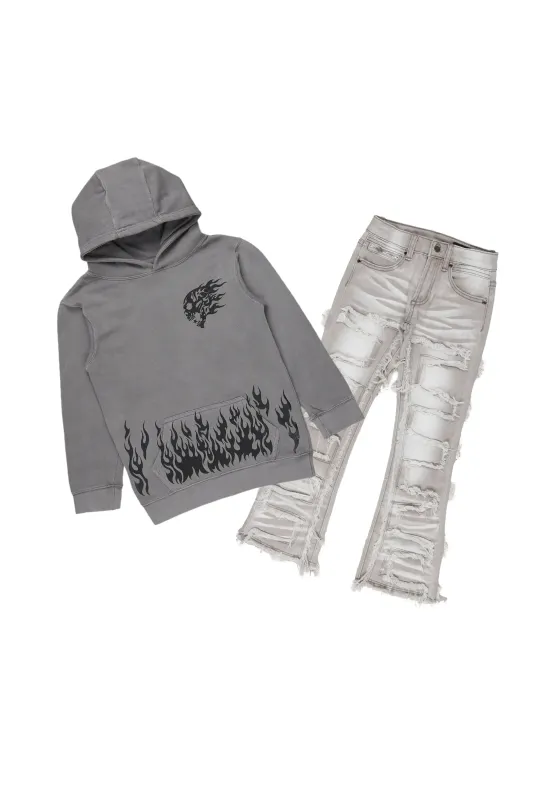Boys Bubble Vintage Grey Hoodie/Stack Flare Jean Set sold by Rockstar Original