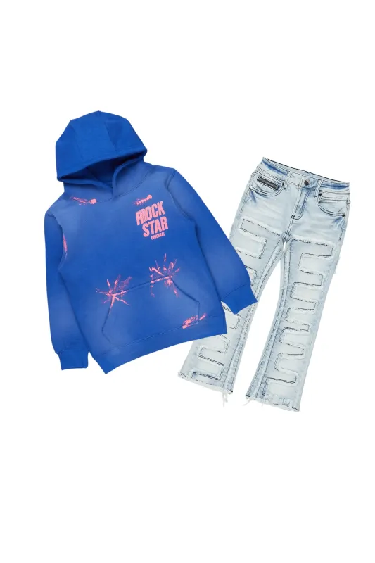 Boys Aiden Royal Blue Hoodie/Stacked Flare Jean Set sold by Rockstar Original