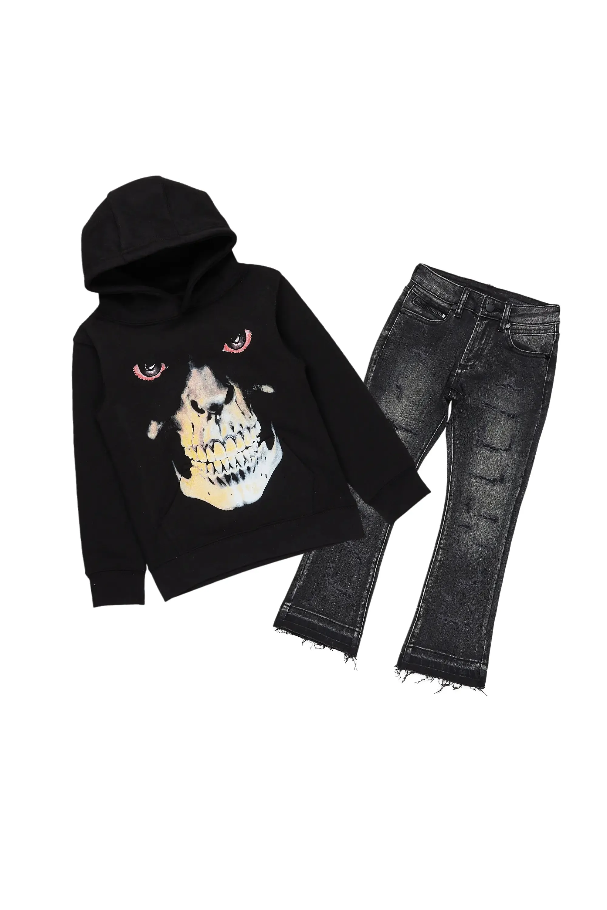 Boys Dunebu Black Hoodie/Stacked Flare Jean Set sold by Rockstar Original