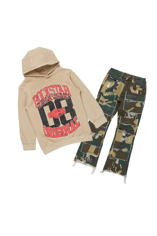 Boys Bali Vintage Beige Hoodie/Stacked Flare Jean Set sold by Rockstar Original
