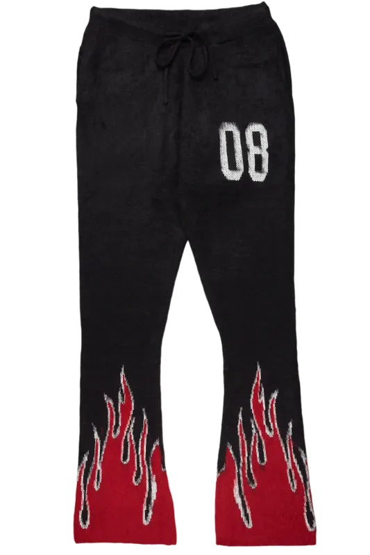 Girls Helga Black/Red Graphic Stacked Flare Mohair Track Pant sold by Rockstar Original