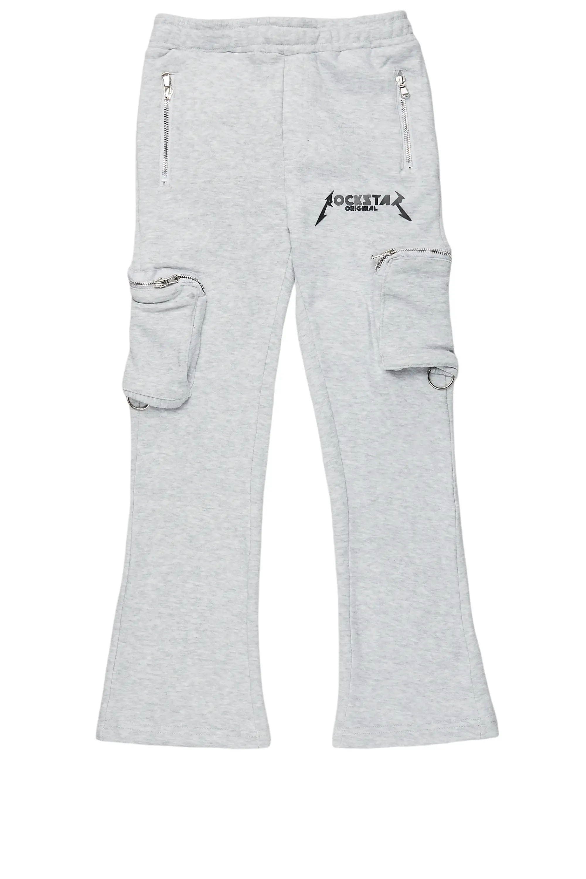 Boys Colin Heather Grey Stacked Flare Track Pants sold by Rockstar Original product image thumbnail 2