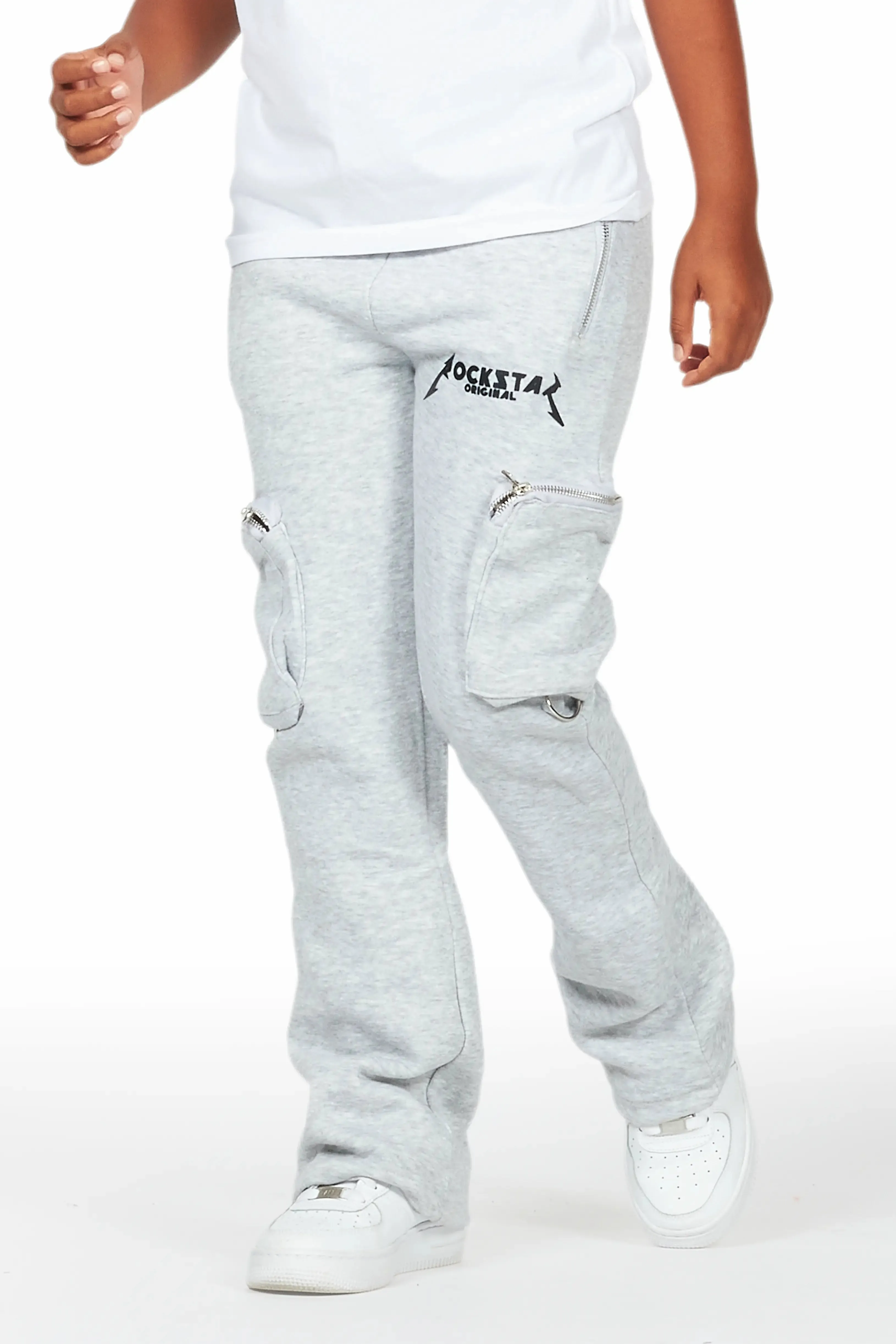 Boys Colin Heather Grey Stacked Flare Track Pants sold by Rockstar Original