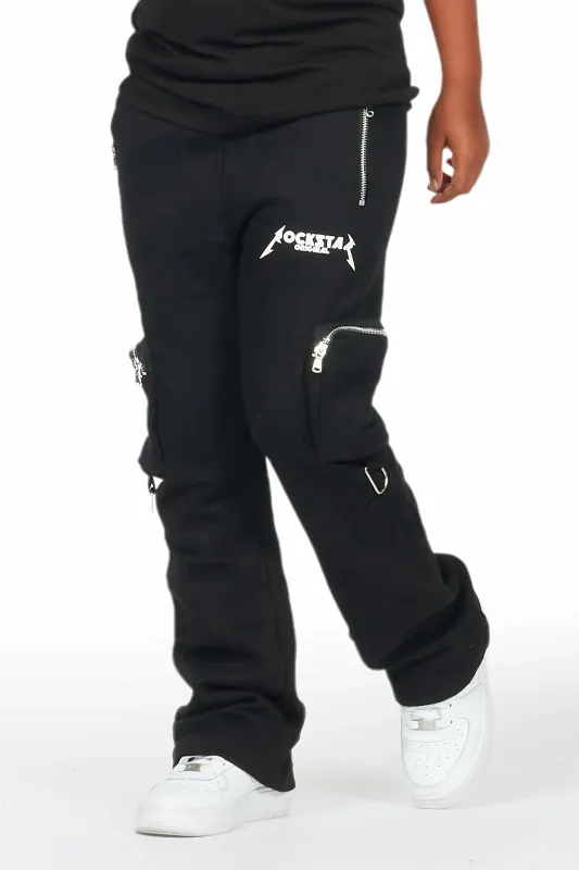 Boys Colin Black Stacked Flare Track Pants sold by Rockstar Original