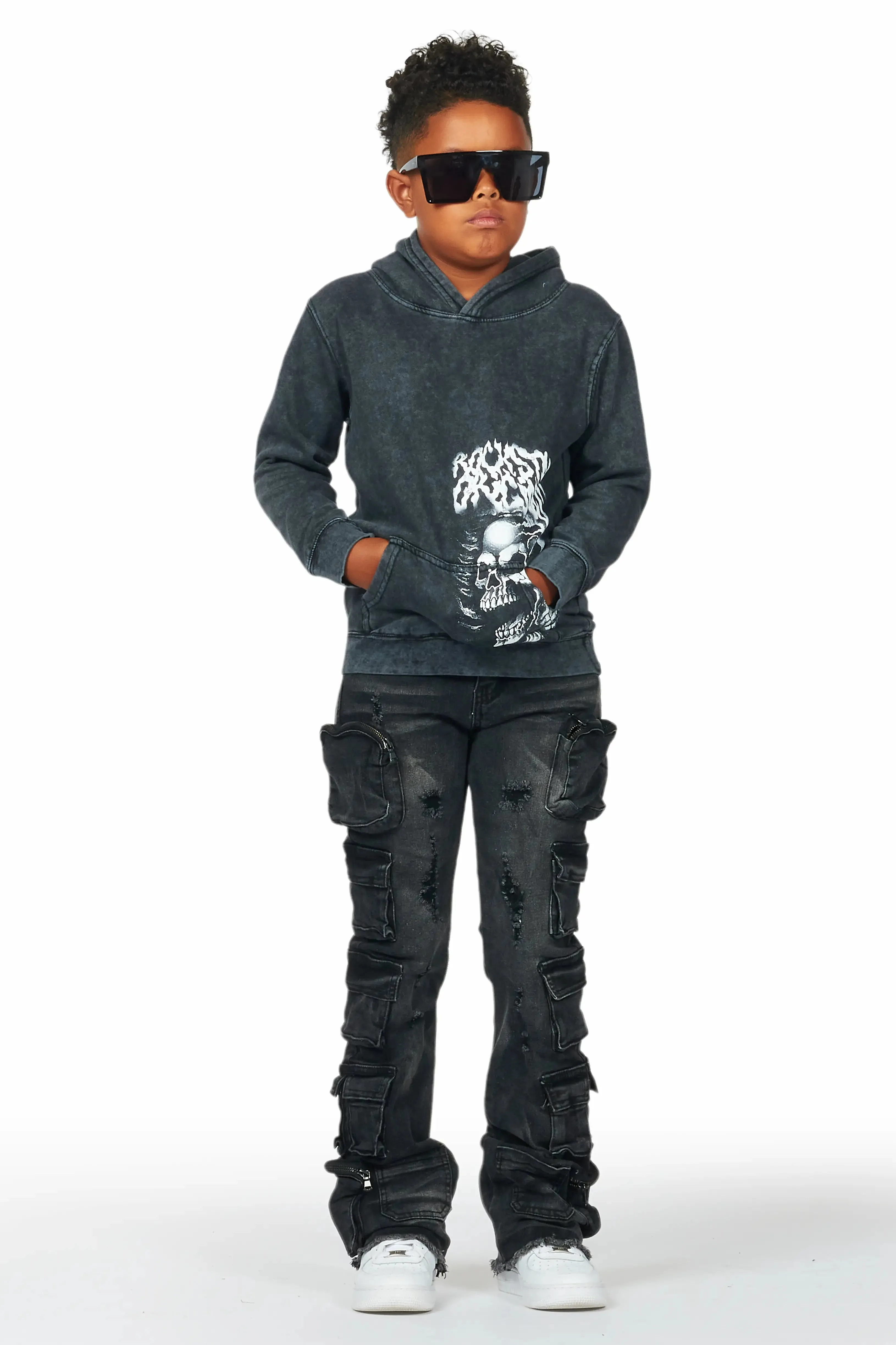 Boys Root Vintage Black Hoodie/Cargo Stack Flare Jean Set sold by Rockstar Original product image thumbnail 2