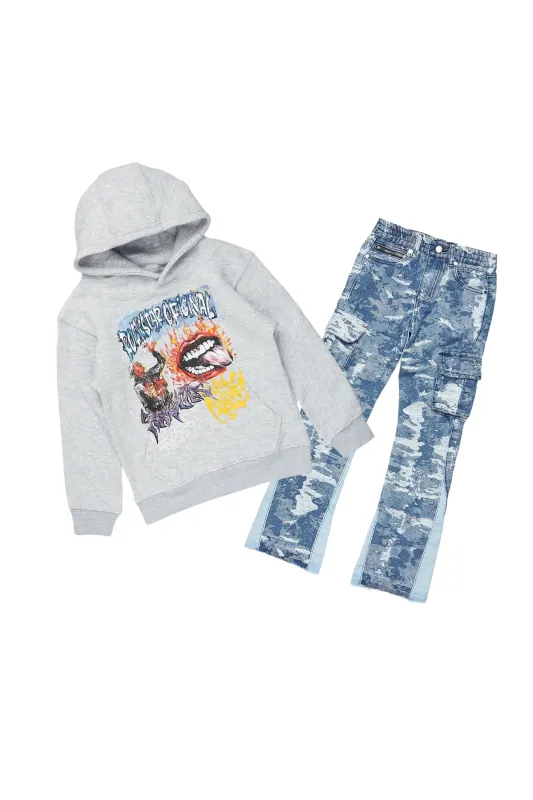 Boys Yooz Grey Hoodie/Stacked Flare Jean Set sold by Rockstar Original