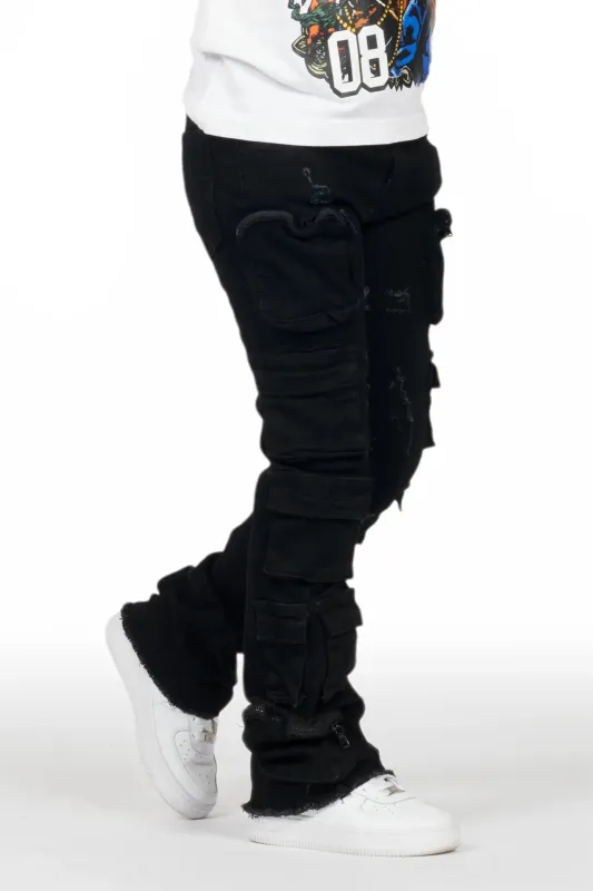 Boys Konrad Black Cargo Stacked Flare Jean sold by Rockstar Original