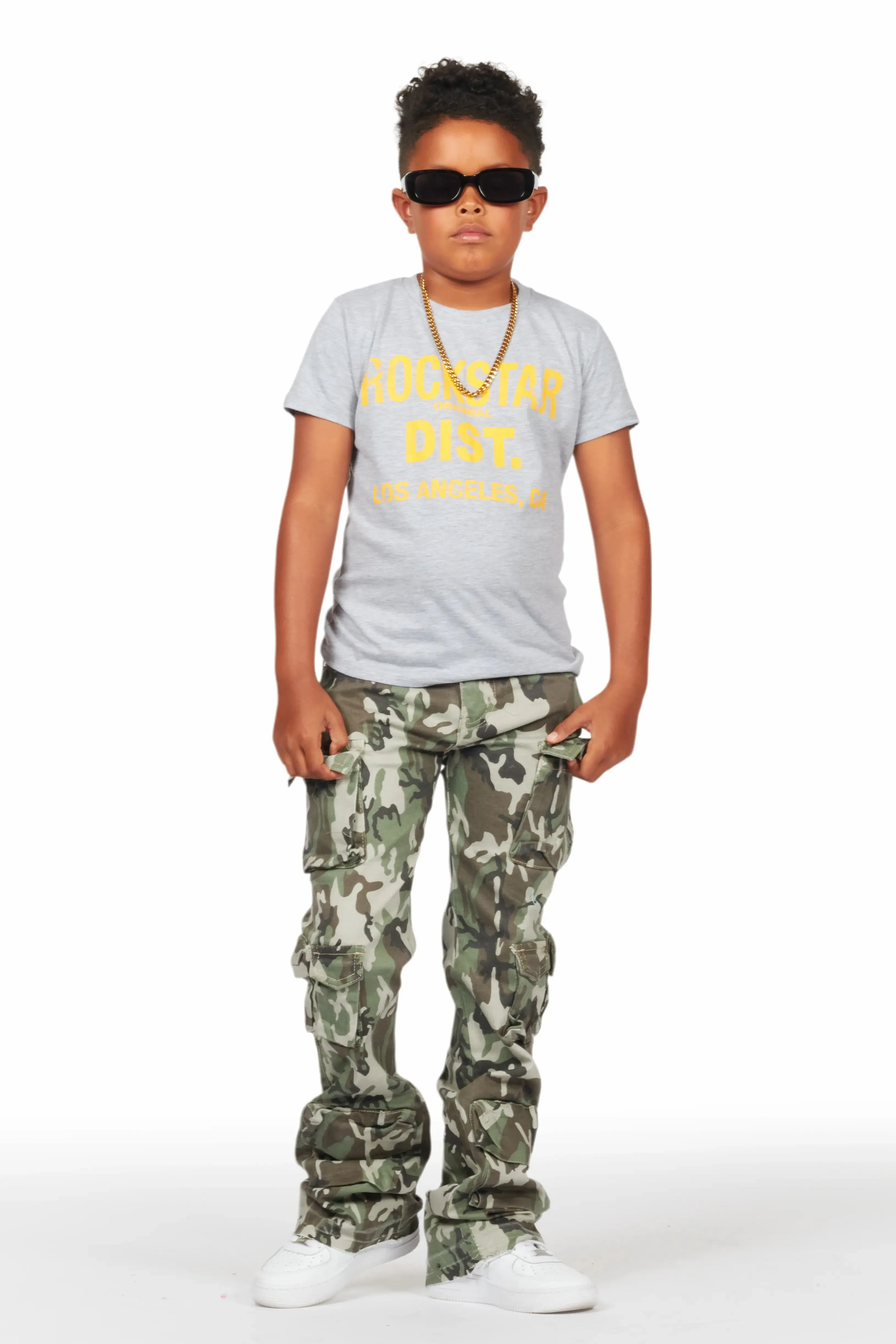 Boys Yves Green Camo Stacked Flare Cargo Jean sold by Rockstar Original product image thumbnail 3