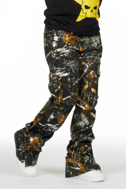 Boys Waage Black Tree Camo Stacked Flare Cargo Jean sold by Rockstar Original