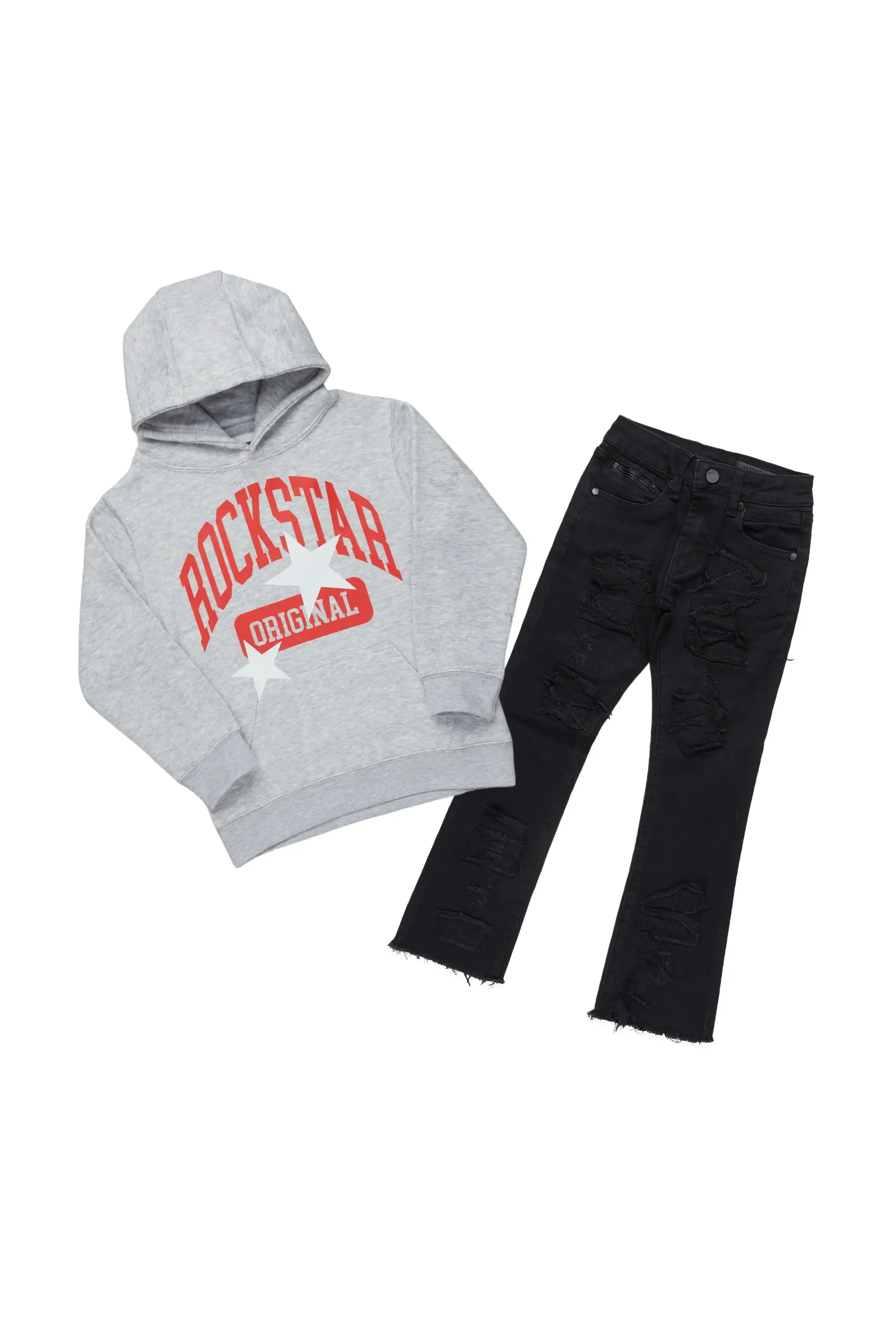 Boys Miro Black/Grey Hoodie/Stacked Flare Jean Set sold by Rockstar Original