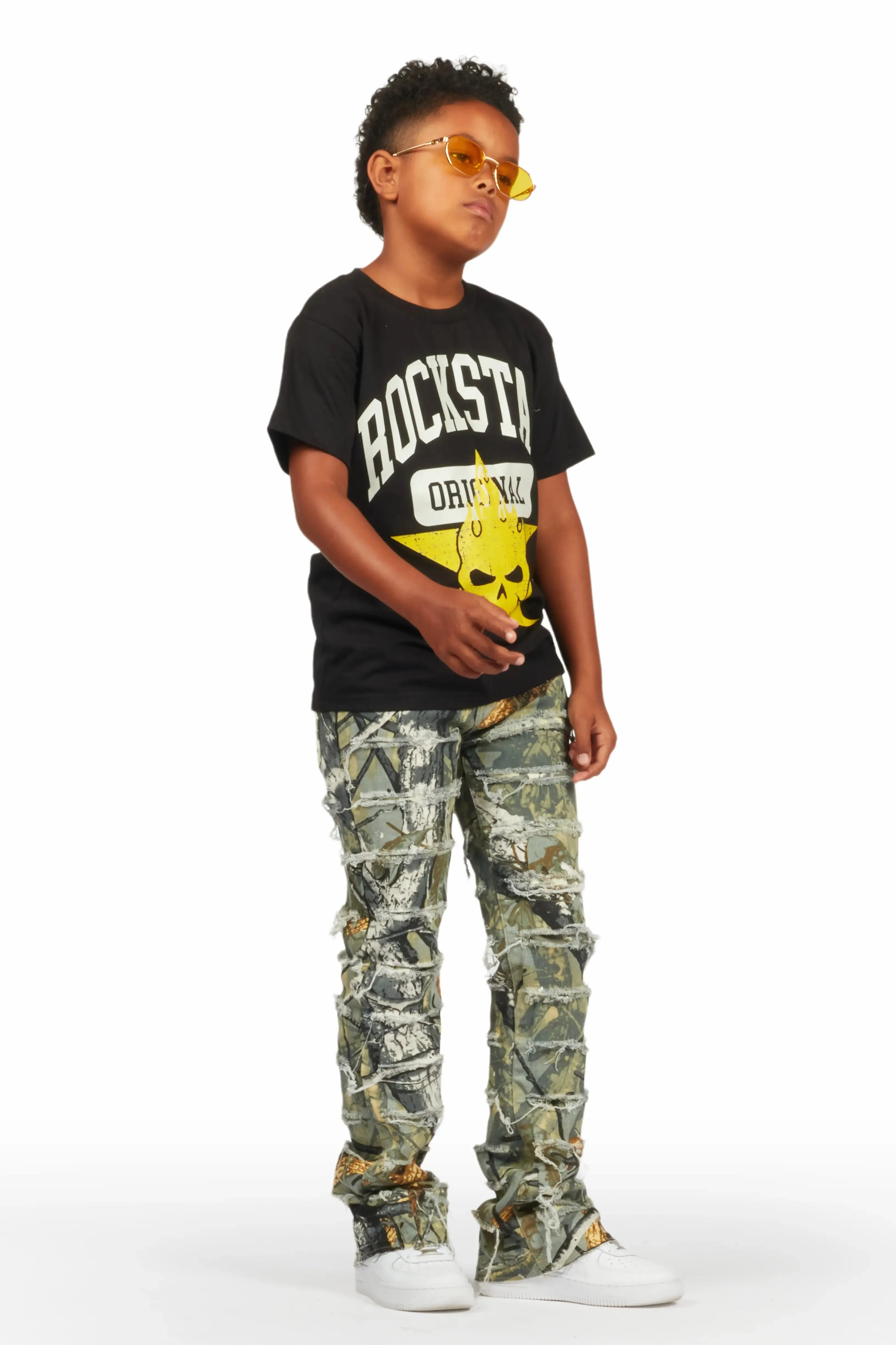 Boys Semaj Tree Camo T-Shirt/Stacked Flare Jean Set sold by Rockstar Original product image thumbnail 3
