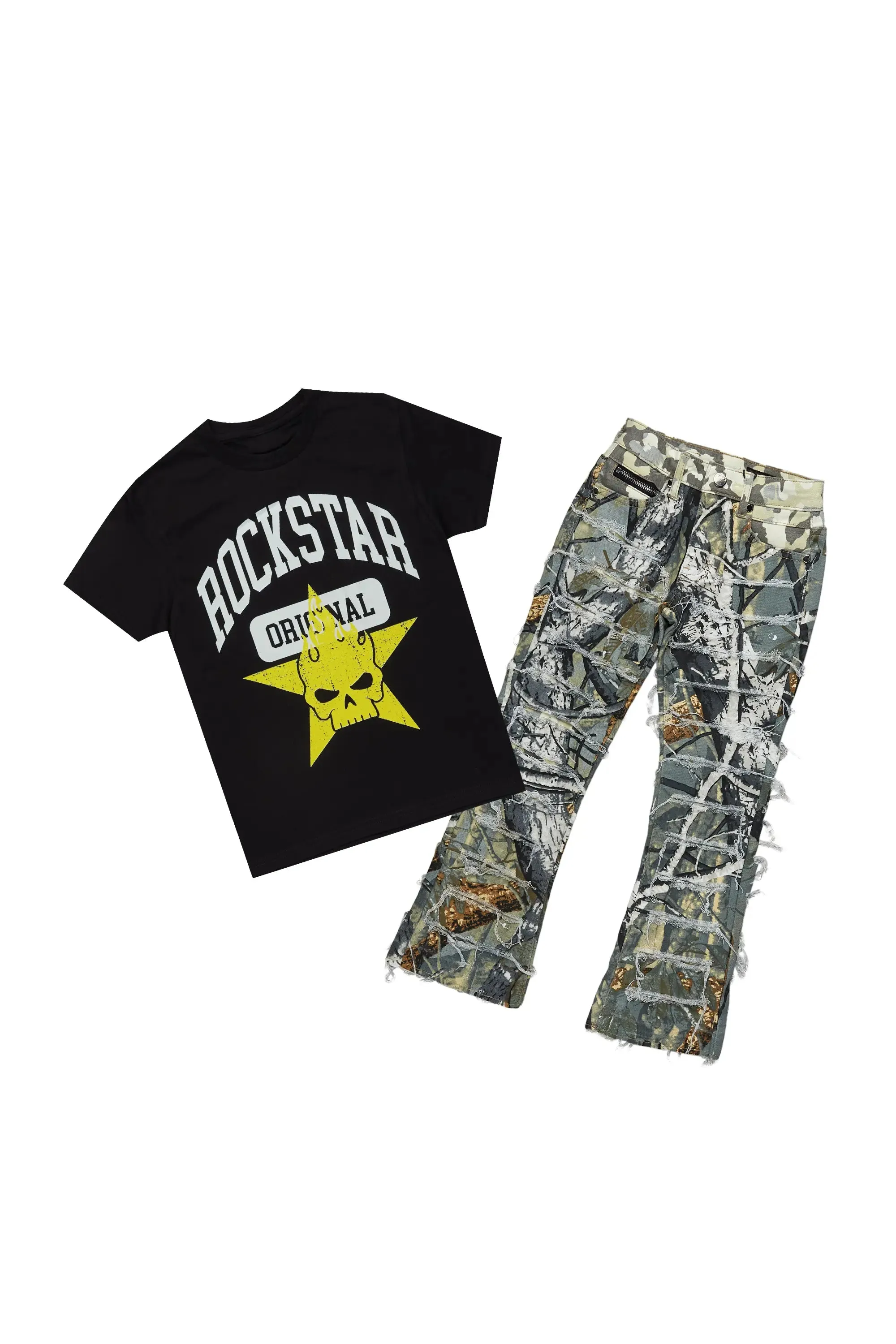 Boys Semaj Tree Camo T-Shirt/Stacked Flare Jean Set sold by Rockstar Original product image thumbnail 2