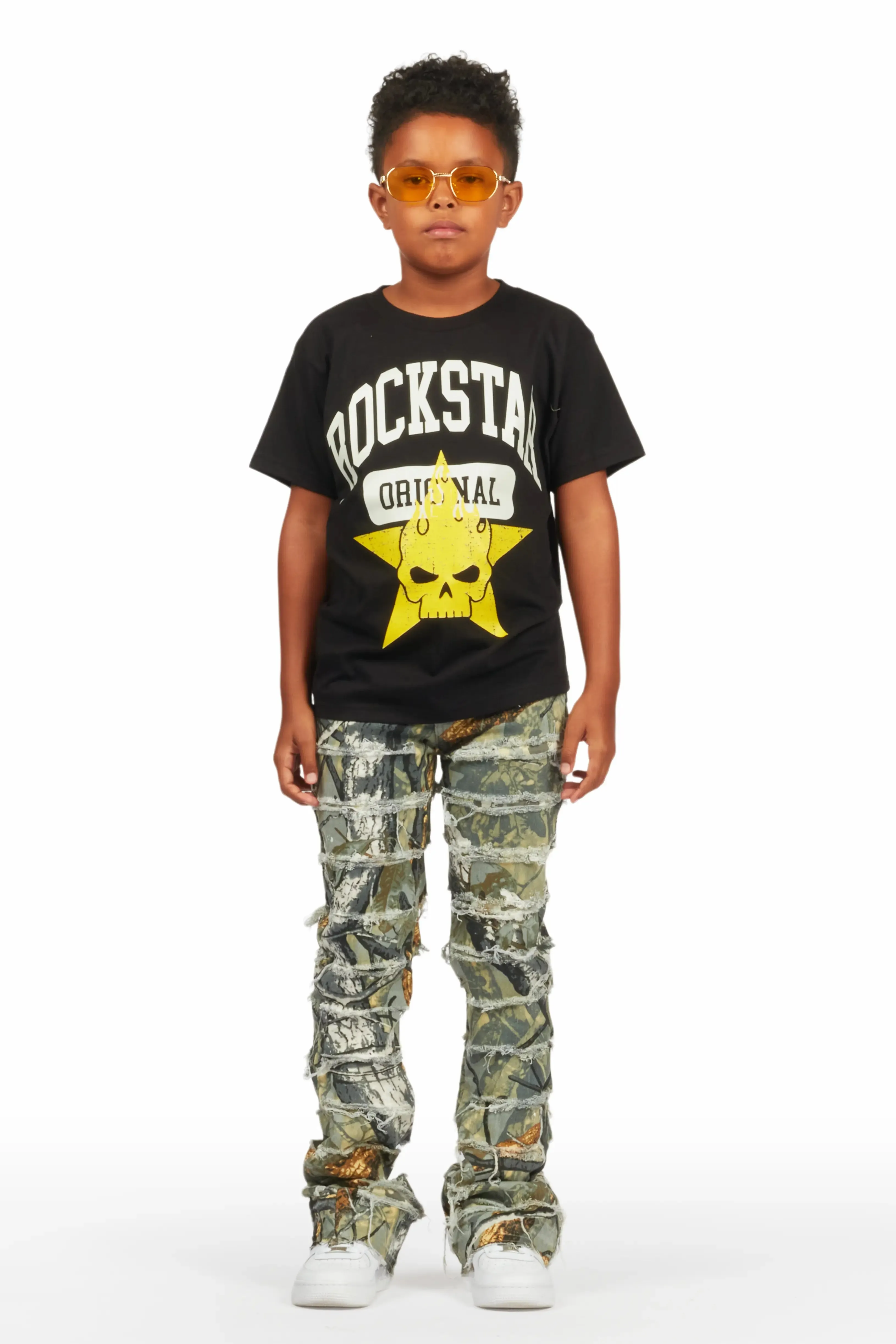 Boys Semaj Tree Camo T-Shirt/Stacked Flare Jean Set sold by Rockstar Original