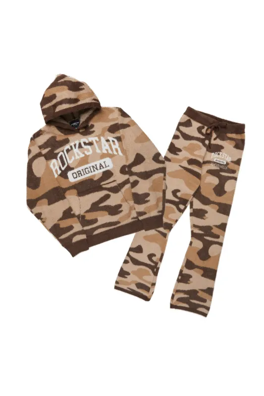 Boys Member Camo Brown Stacked Flare Knitted Mohair Track Set sold by Rockstar Original