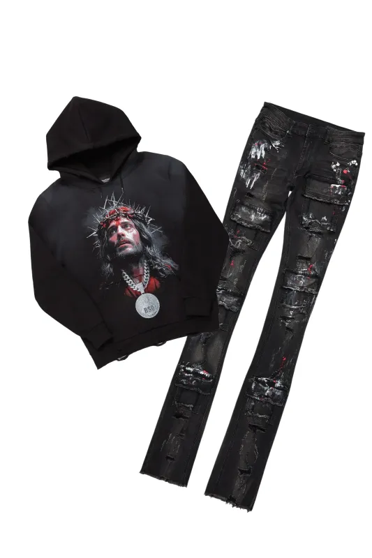 Amina Black Hoodie/Stacked Flare Jean Bundle sold by Rockstar Original