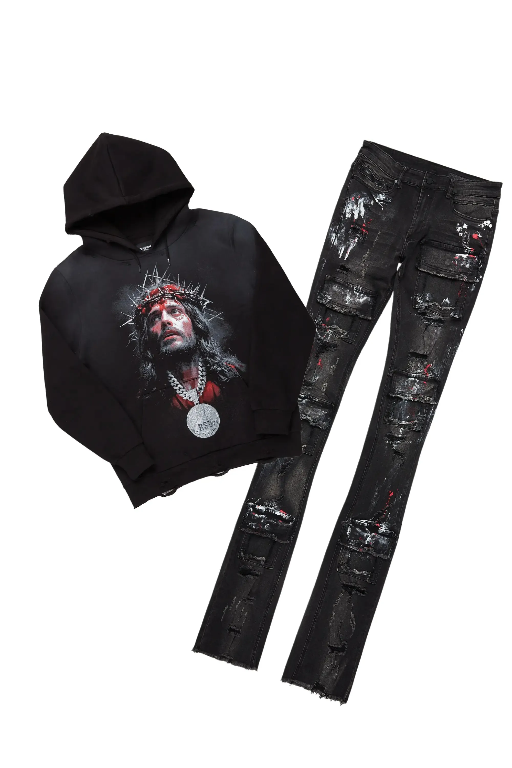 Amina Black Hoodie/Stacked Flare Jean Bundle sold by Rockstar Original