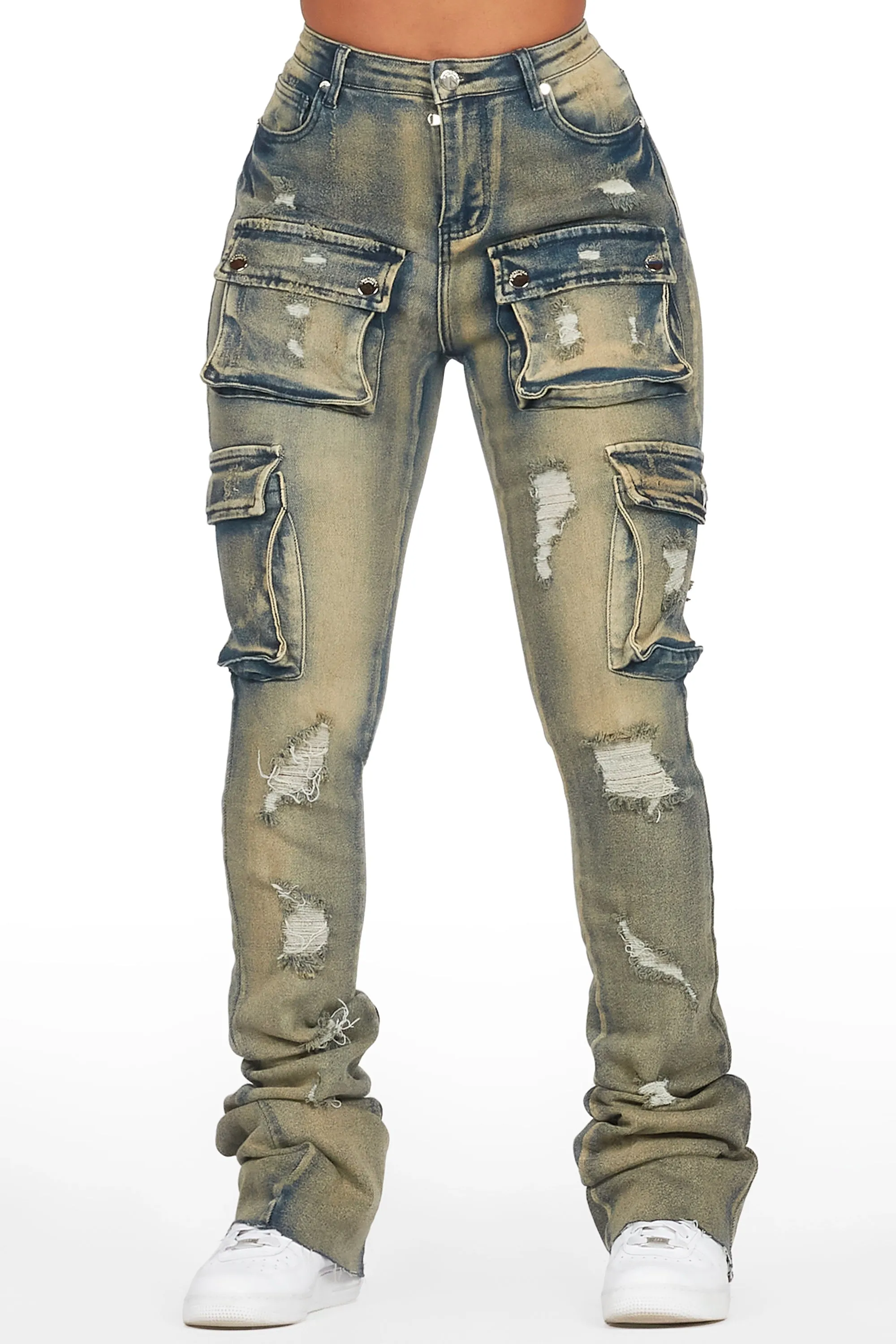 Noor Tinted Dark Wash Cargo Super Stacked Jean sold by Rockstar Original