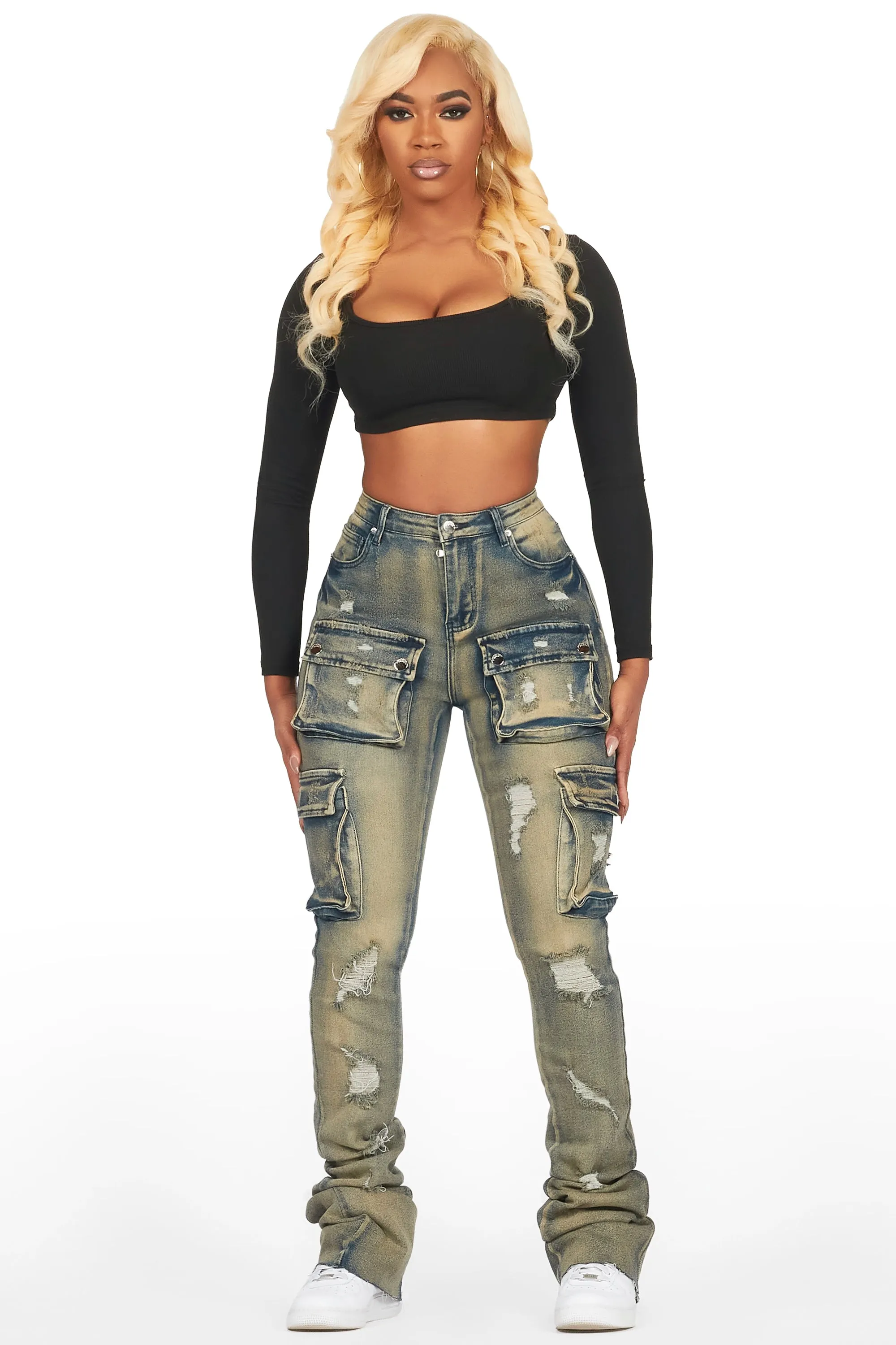 Noor Tinted Dark Wash Cargo Super Stacked Jean sold by Rockstar Original product image thumbnail 2