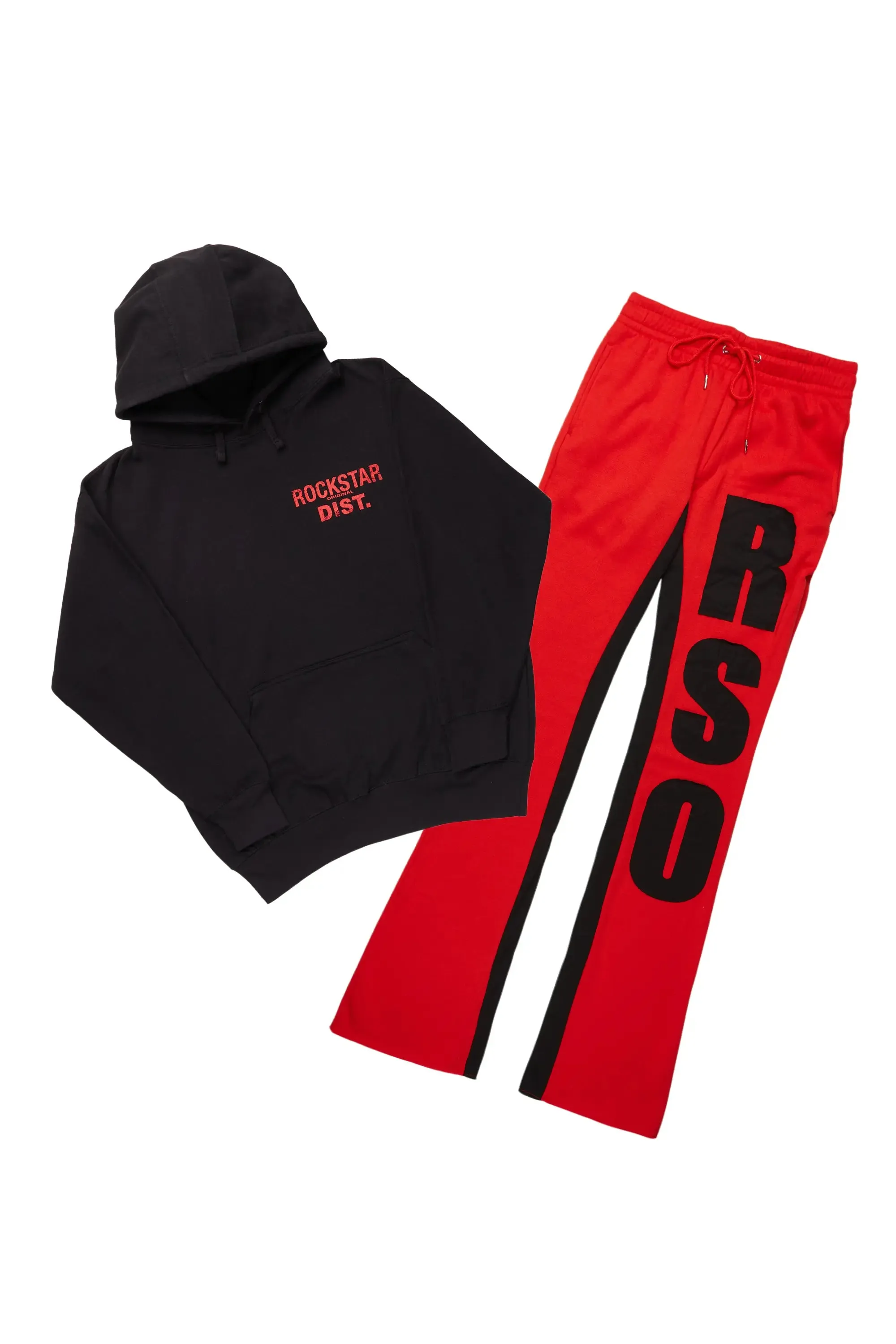 Devan Black/Red Hoodie/Baggy Stacked Flare Pant Set sold by Rockstar Original